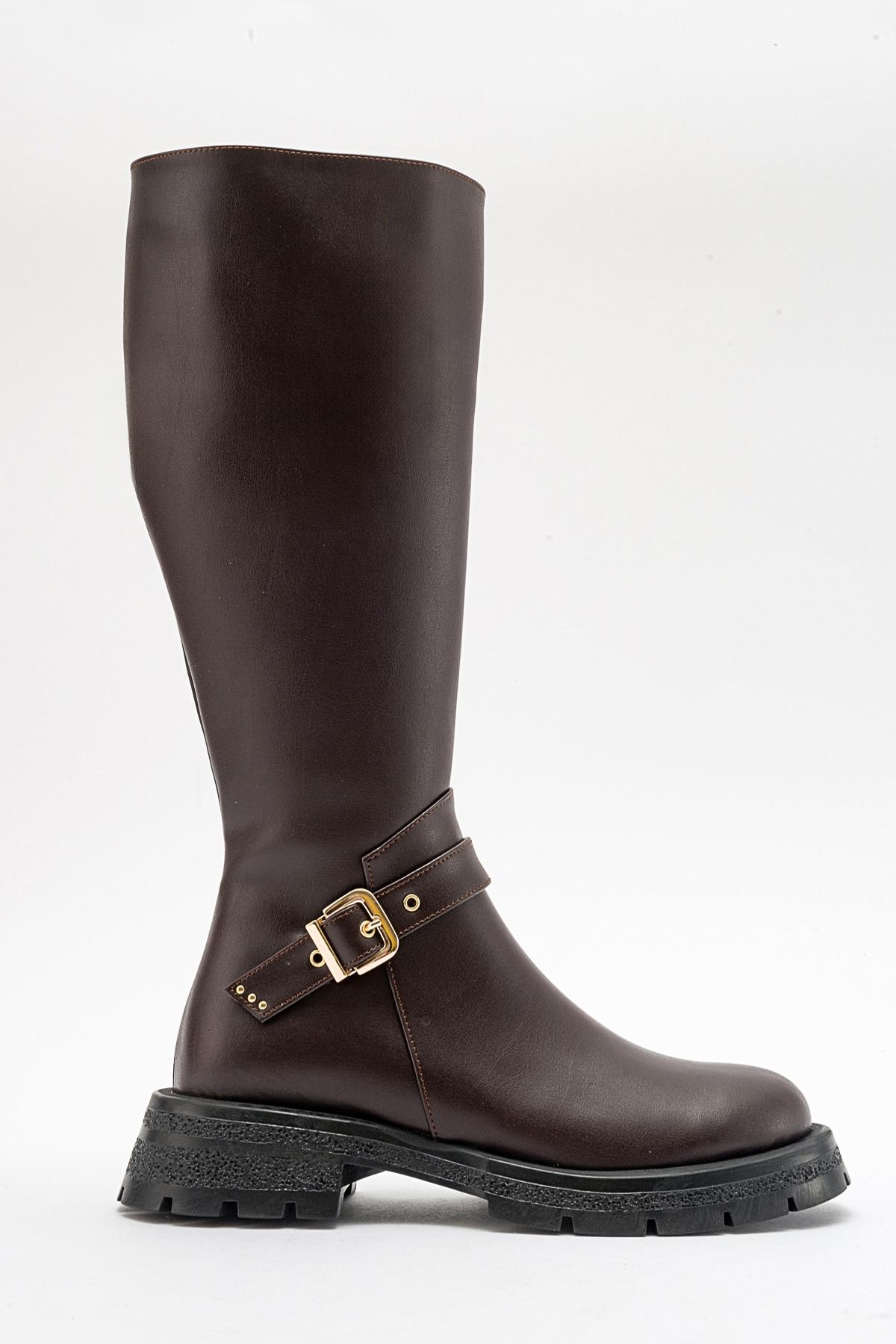 Covela - Cognac Knee-High Boot – top view showing leather, Vowalisse