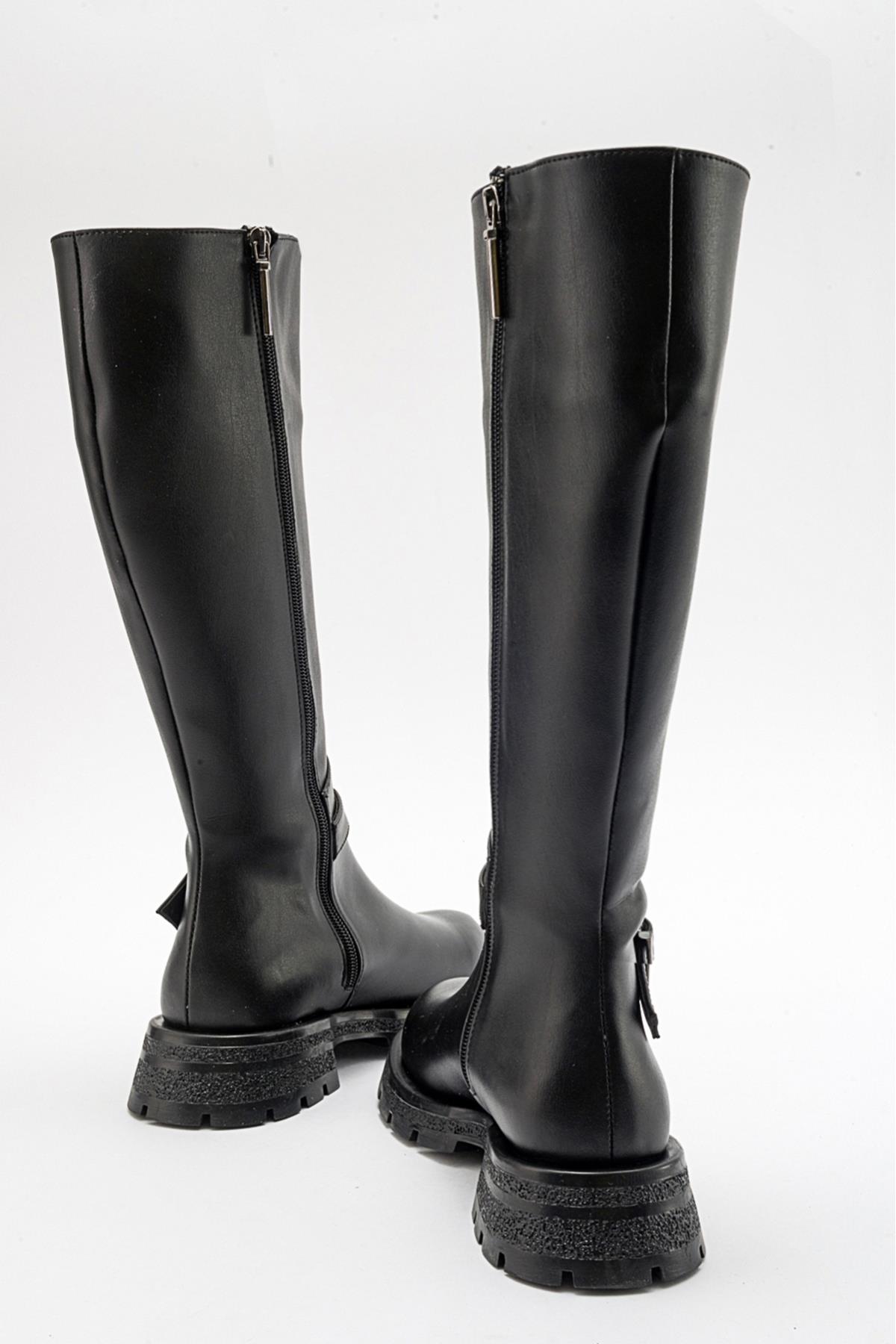 Covela - Black Knee-High Boot – back view showing leather, black, Vowalisse