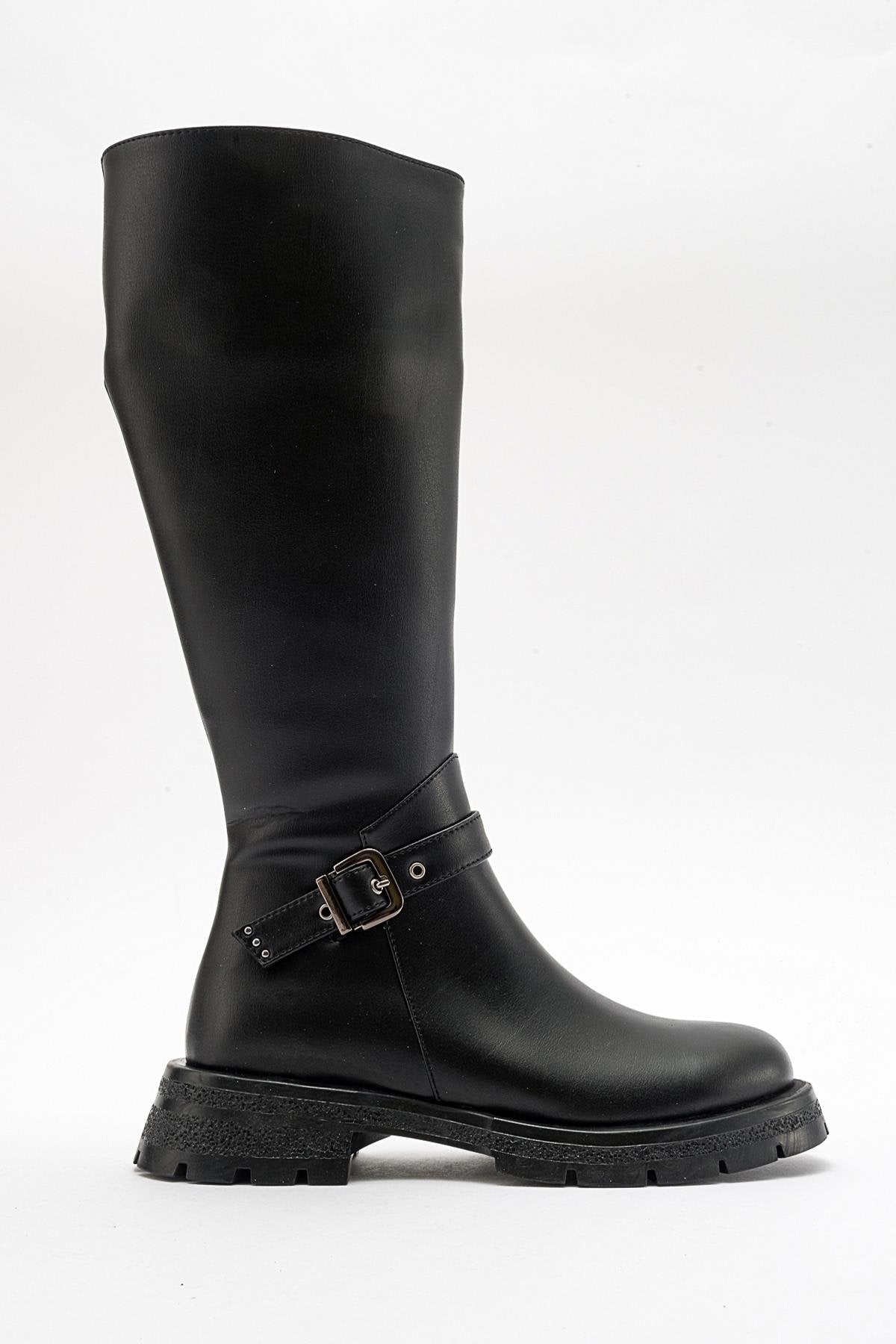 Covela - Black Knee-High Boot – top view showing leather, black, Vowalisse