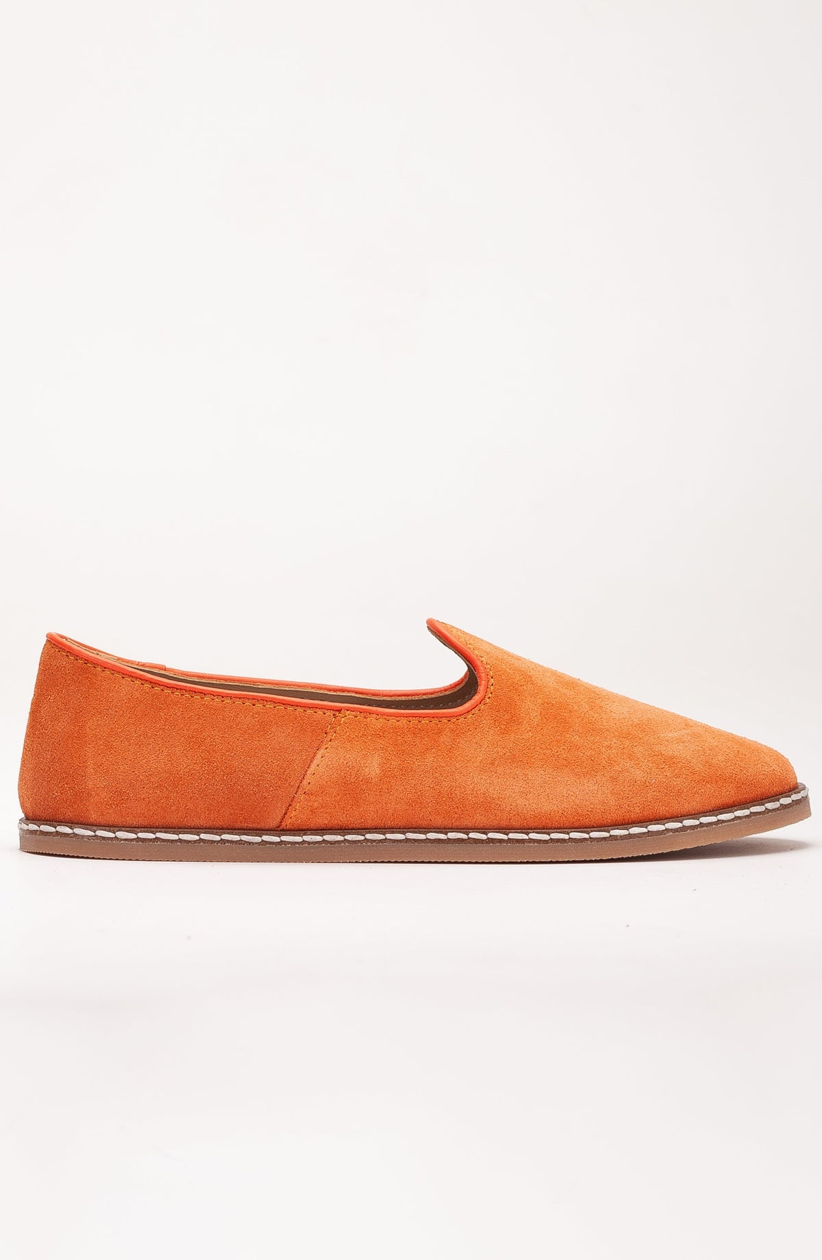 Istanbul - Orange Suede Leather Slip On – side view showing leather, suede, red, Vowalisse