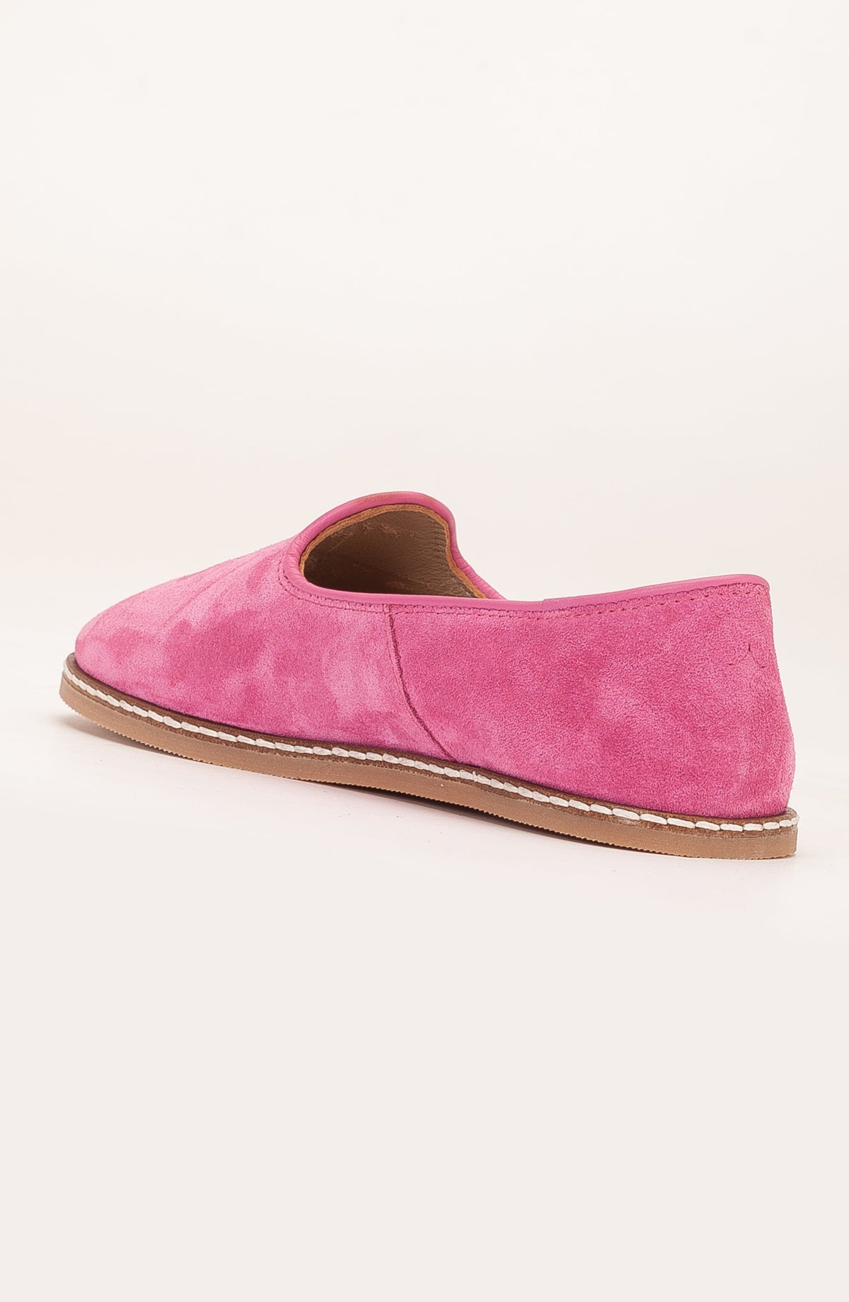 Istanbul - Fuchsia Pink Suede Leather Slip On – heel view showing leather, suede, pink, Vowalisse