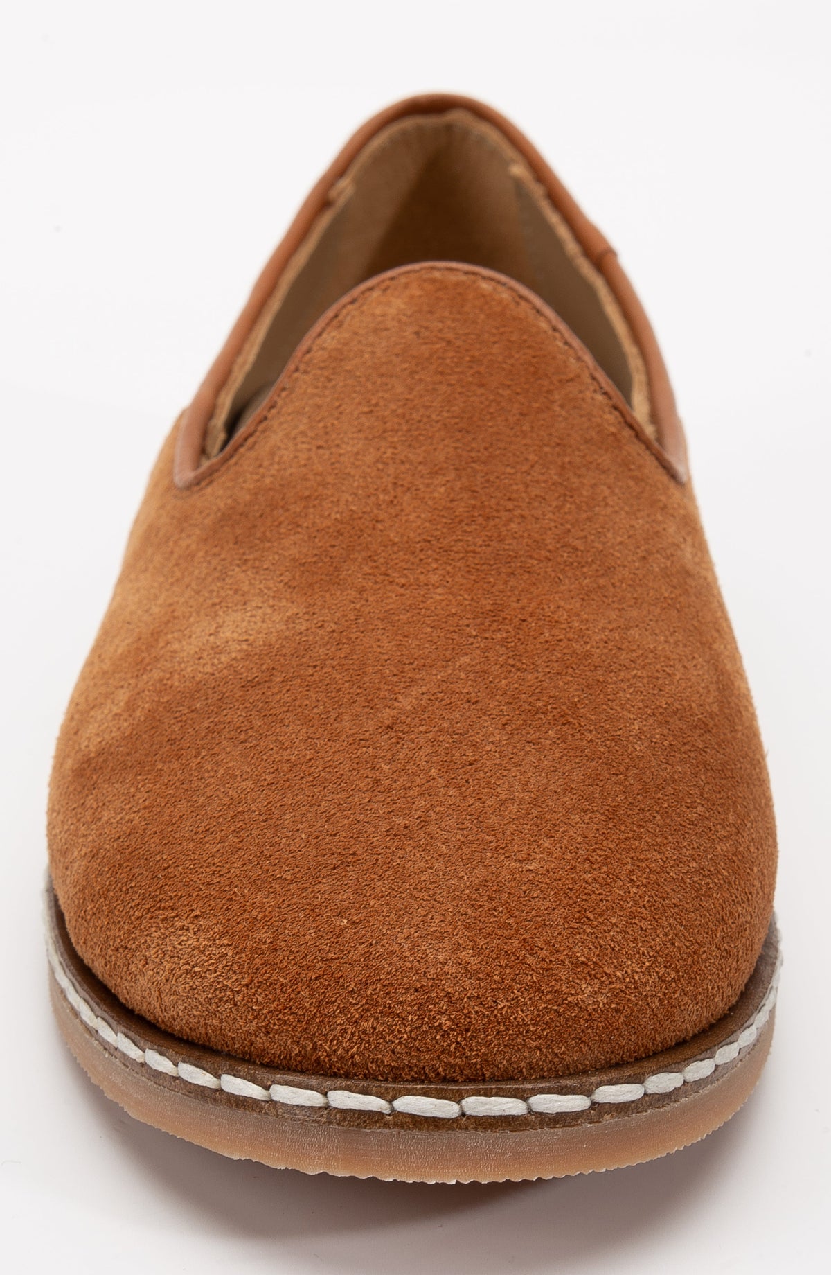 Istanbul - Cognac Brown Suede Leather Slip On – top view showing leather, suede, red, Vowalisse