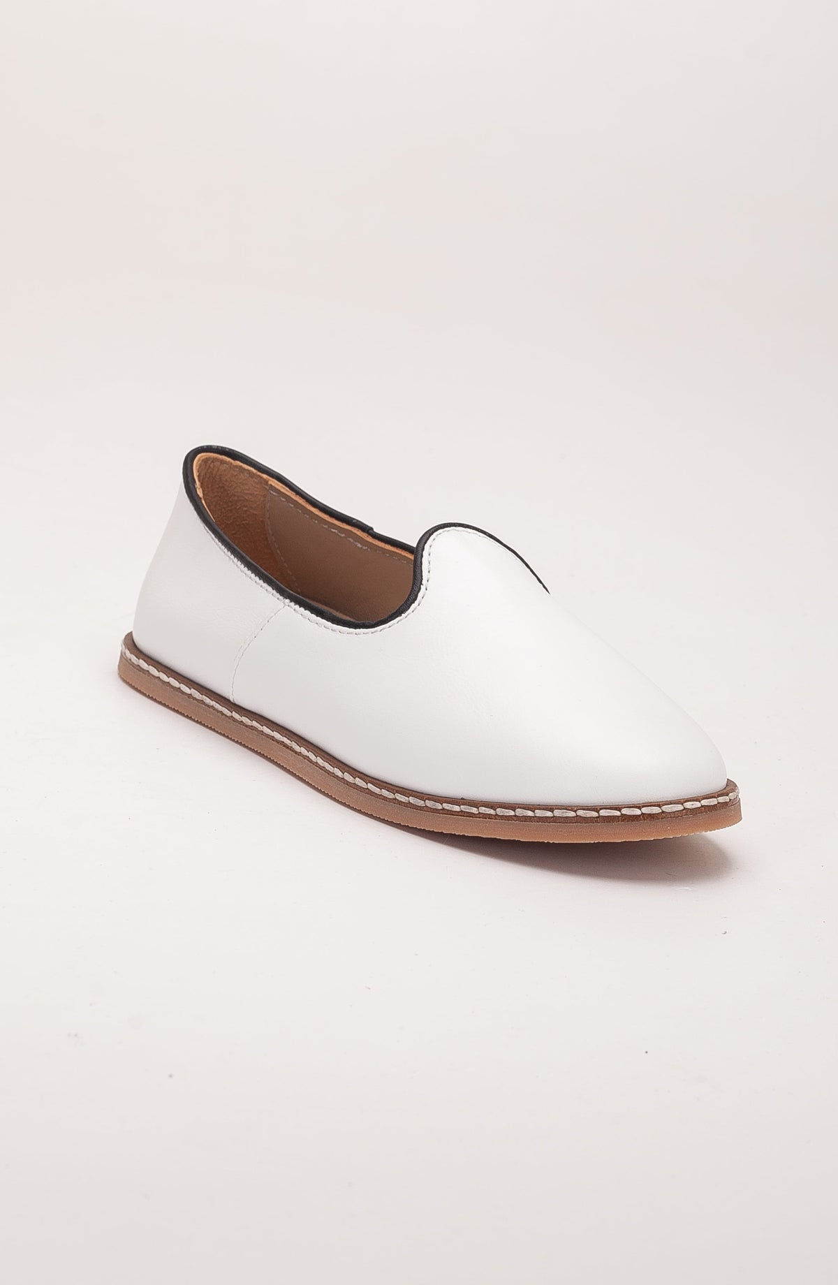 Dalya - White Leather Slip On – side view showing leather, white, red, Vowalisse