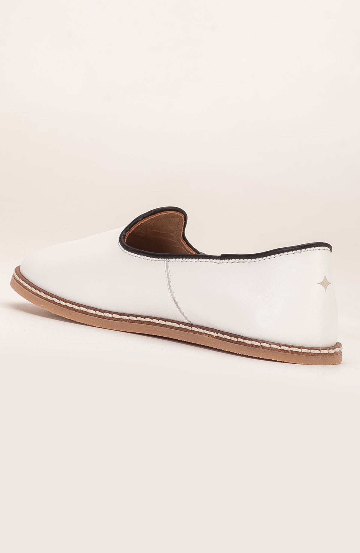Dalya - White Leather Slip On – heel view showing leather, white, red, Vowalisse
