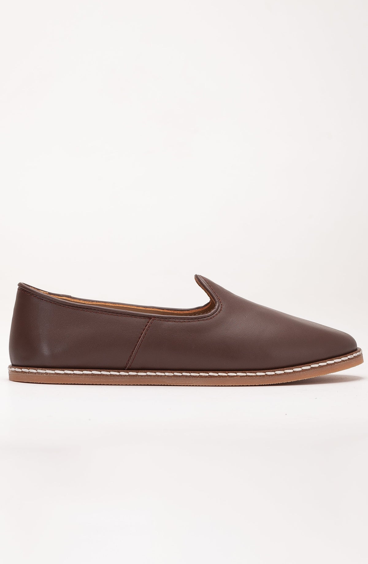 Dalya - Brown Leather Slip On – front three-quarter view showing leather, red, Vowalisse