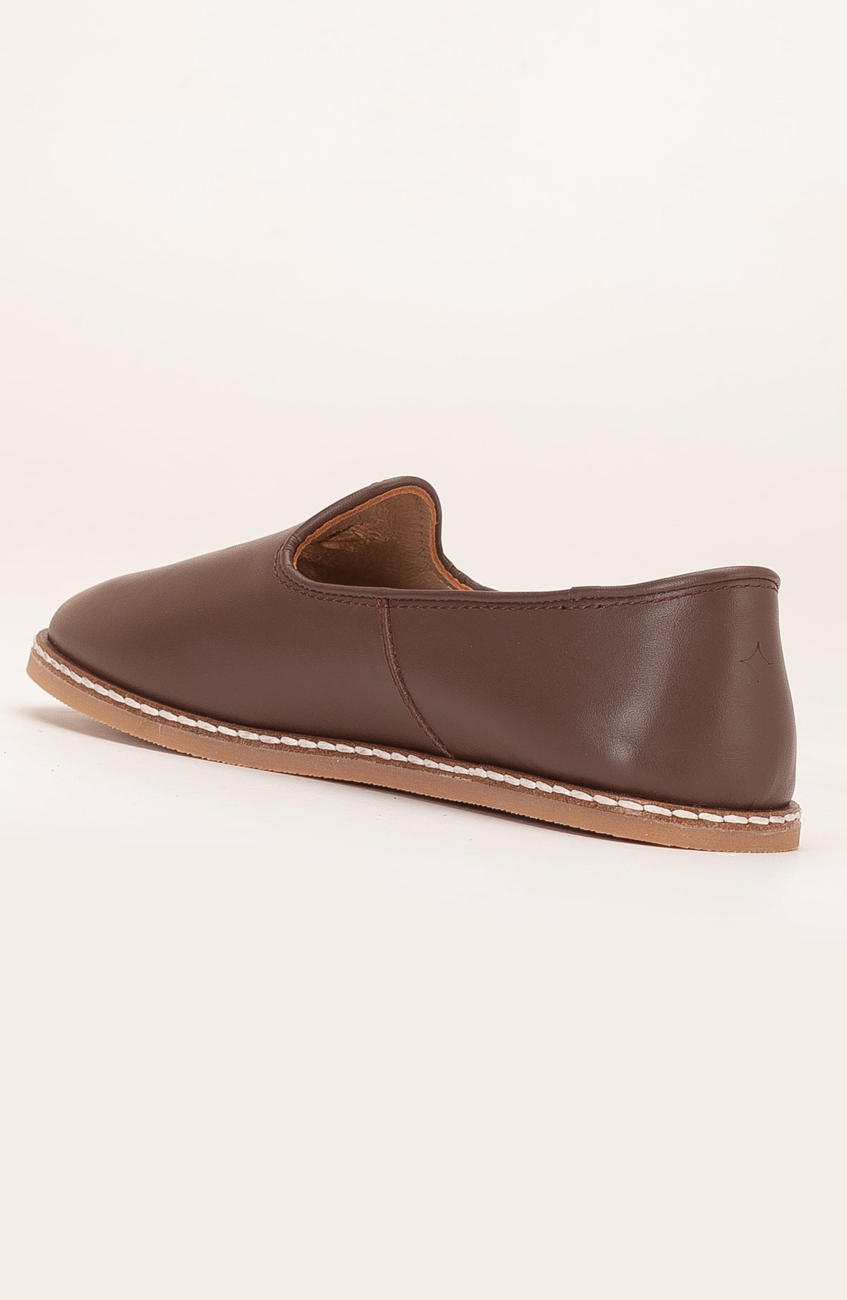 Dalya - Brown Leather Slip On – heel view showing leather, red, Vowalisse