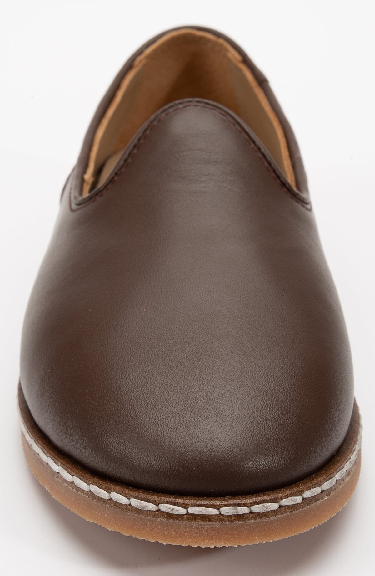 Dalya - Brown Leather Slip On – top view showing leather, red, Vowalisse