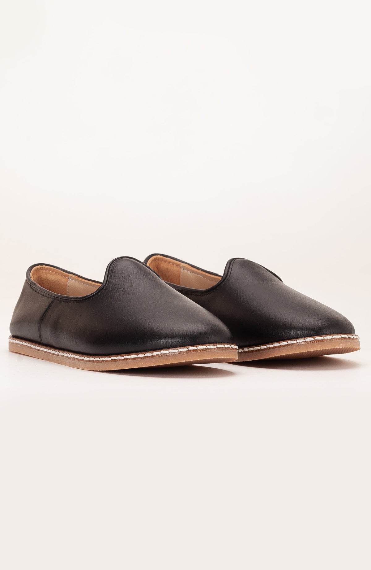 Dalya - Black Leather Slip On – detail view showing leather, black, red, Vowalisse