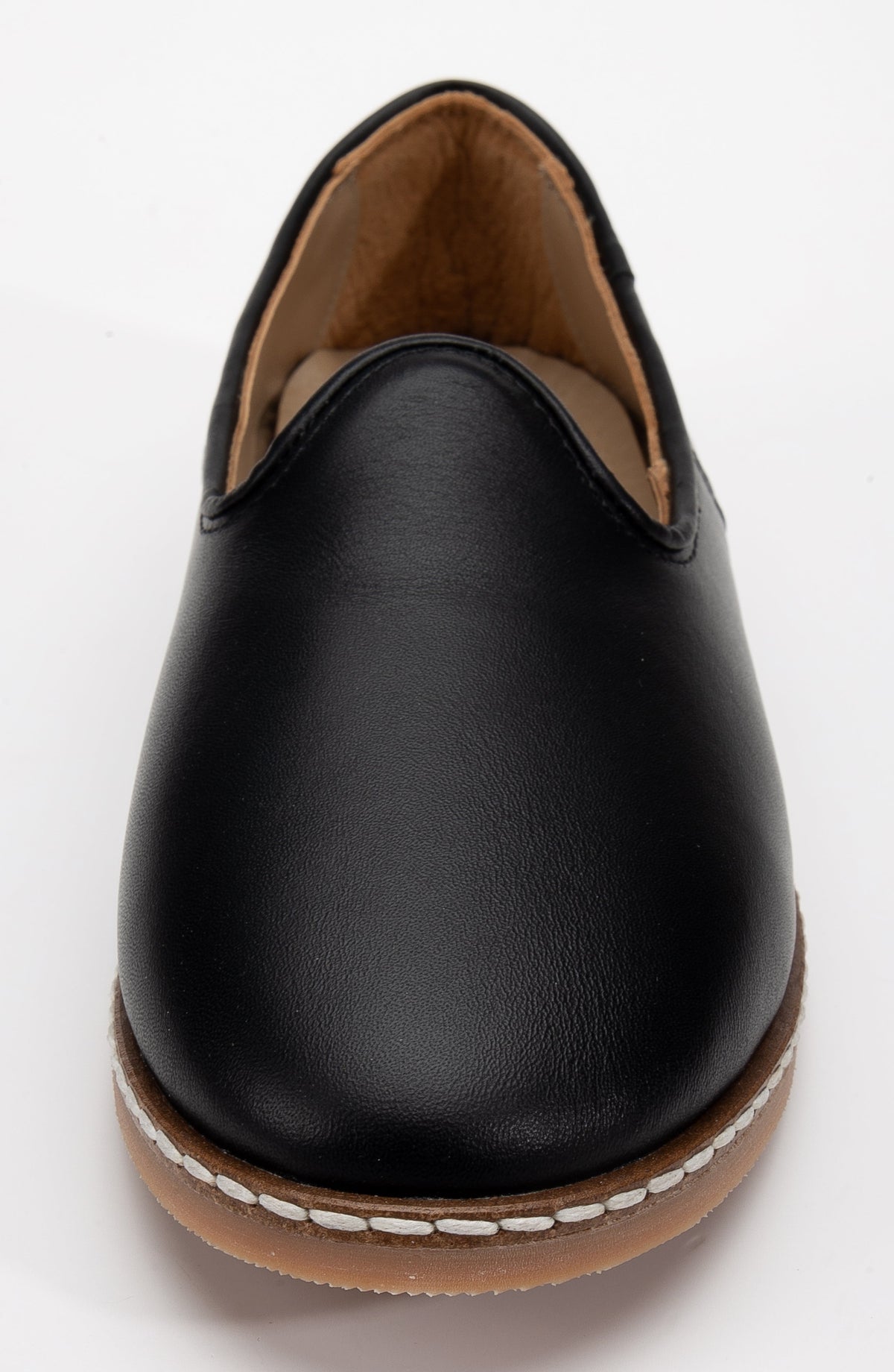 Dalya - Black Leather Slip On – top view showing leather, black, red, Vowalisse