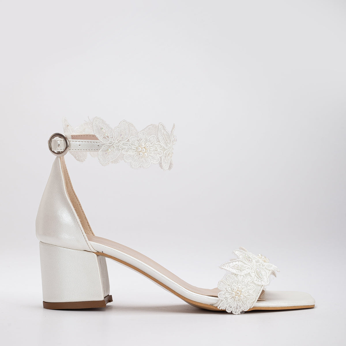 Dana - Ivory Lace Bridal Sandals – front three-quarter view showing lace, ivory, white, Vowalisse