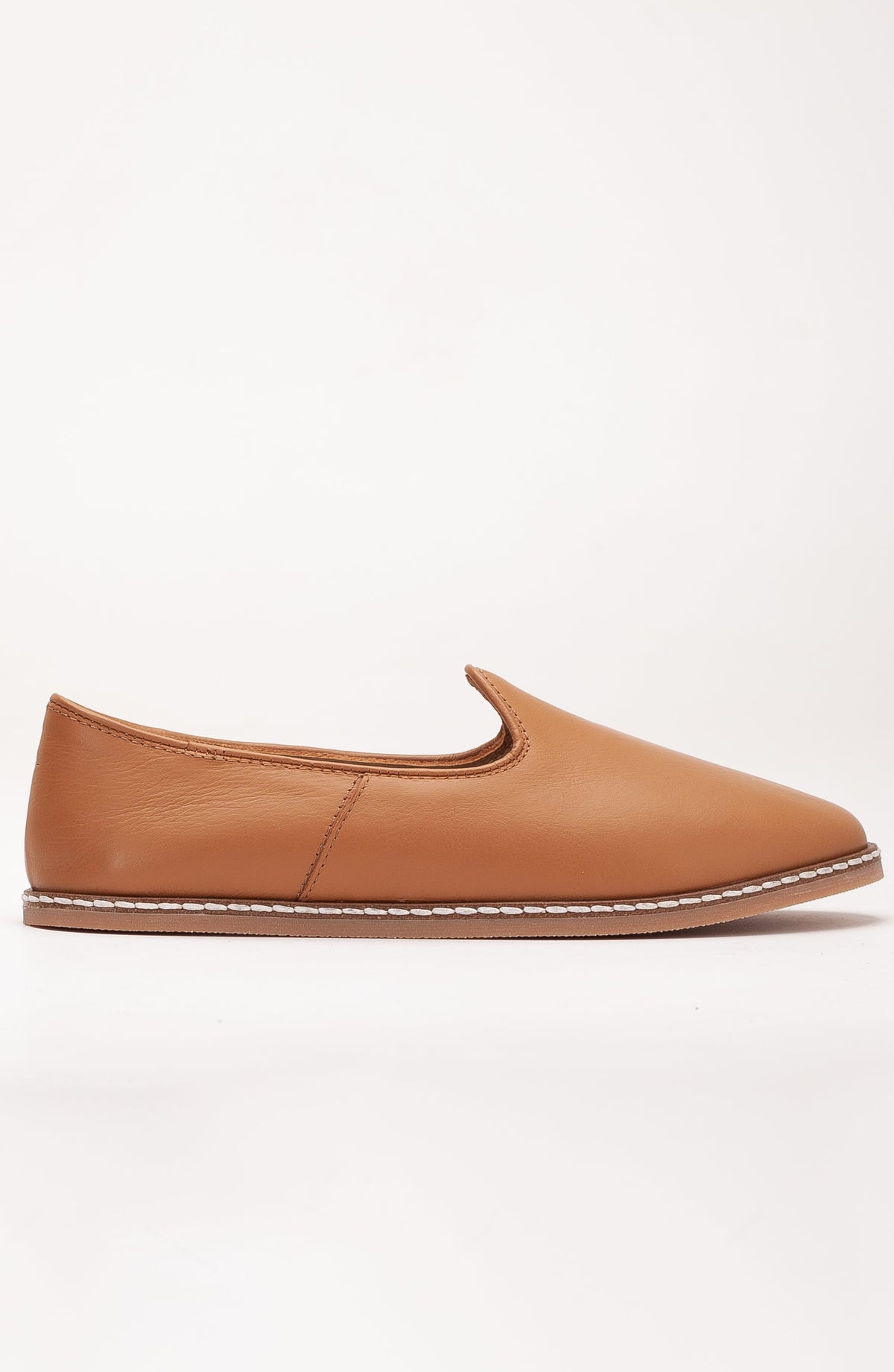 Dalya - Cognac Brown Leather Slip On – front three-quarter view showing leather, red, Vowalisse