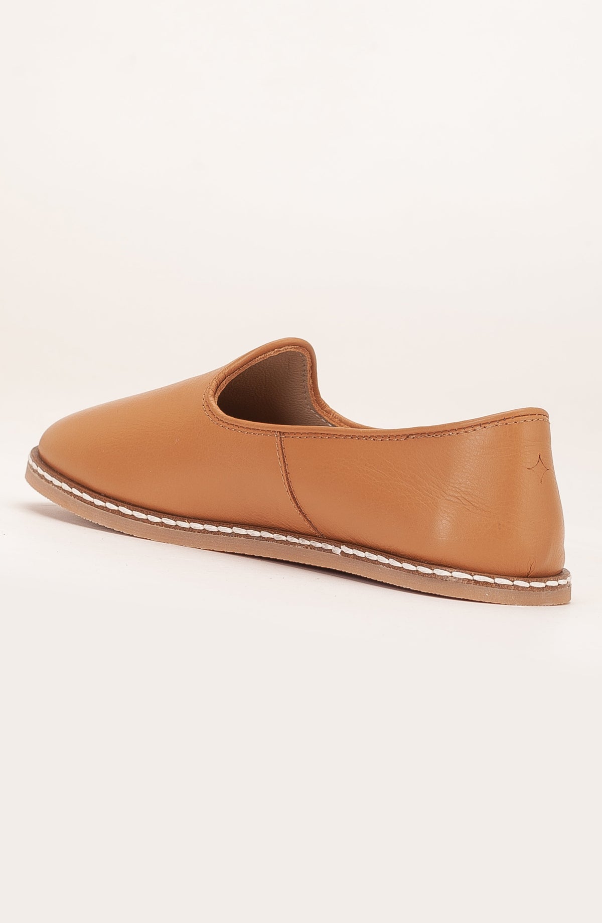 Dalya - Cognac Brown Leather Slip On – heel view showing leather, red, Vowalisse