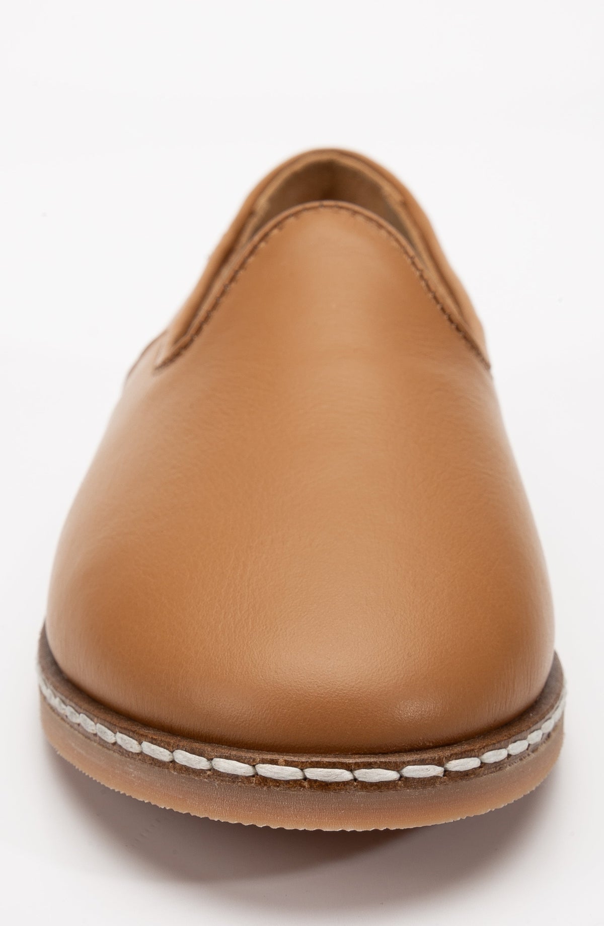 Dalya - Cognac Brown Leather Slip On – top view showing leather, red, Vowalisse