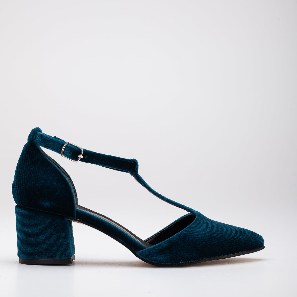 Anicette - Teal Blue Velvet Pumps – front three-quarter view showing velvet, blue, Vowalisse