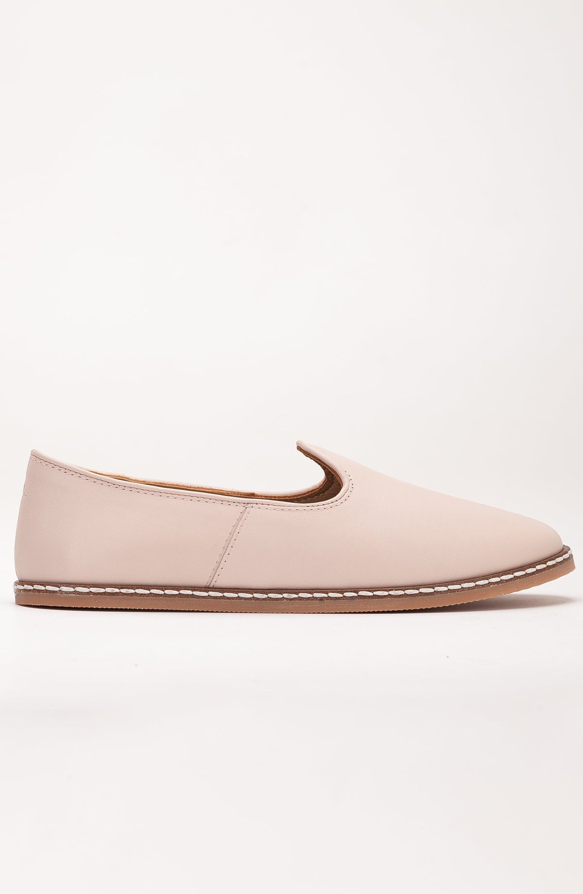 Dalya - Beige Leather Slip On – front three-quarter view showing leather, red, Vowalisse
