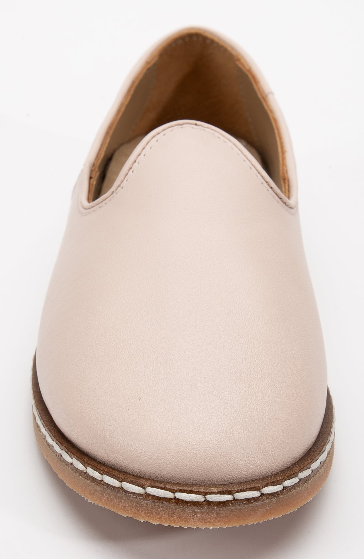 Dalya - Beige Leather Slip On – top view showing leather, red, Vowalisse