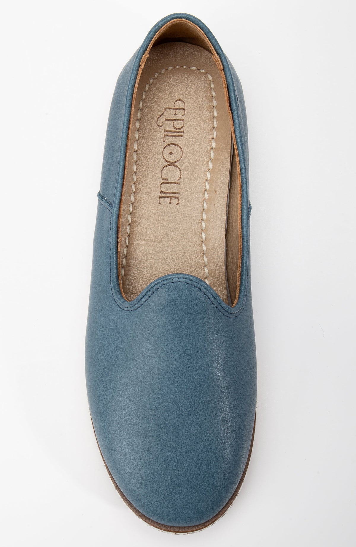 Dalya - Blue Leather Slip On – back view showing leather, blue, red, Vowalisse
