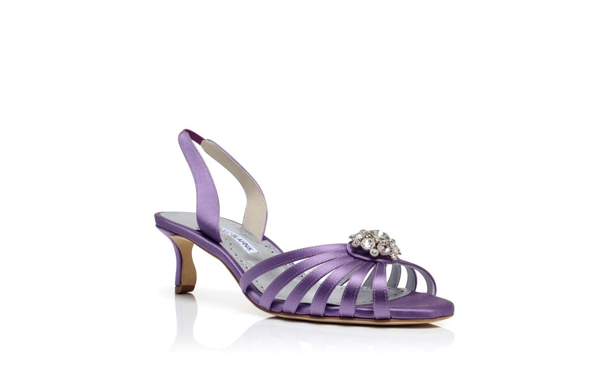 Genevieve Shine Purple Slingback Slingbacks – top view showing purple slingback, open toe, satin, Vowalisse