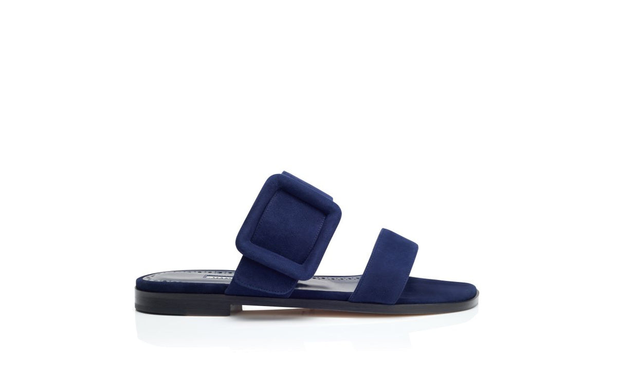 Aurelia Muse Blue Open Toe Mules – side profile showing blue open toe, suede, Vowalisse