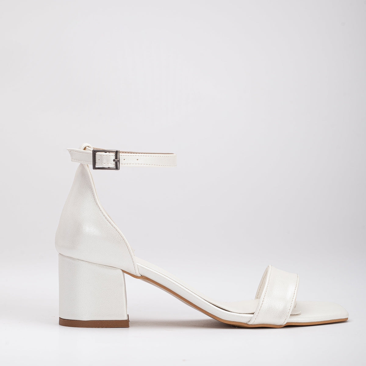 Illy - Ivory Block Heels with Pearls – top view showing pearl, satin, leather, Vowalisse