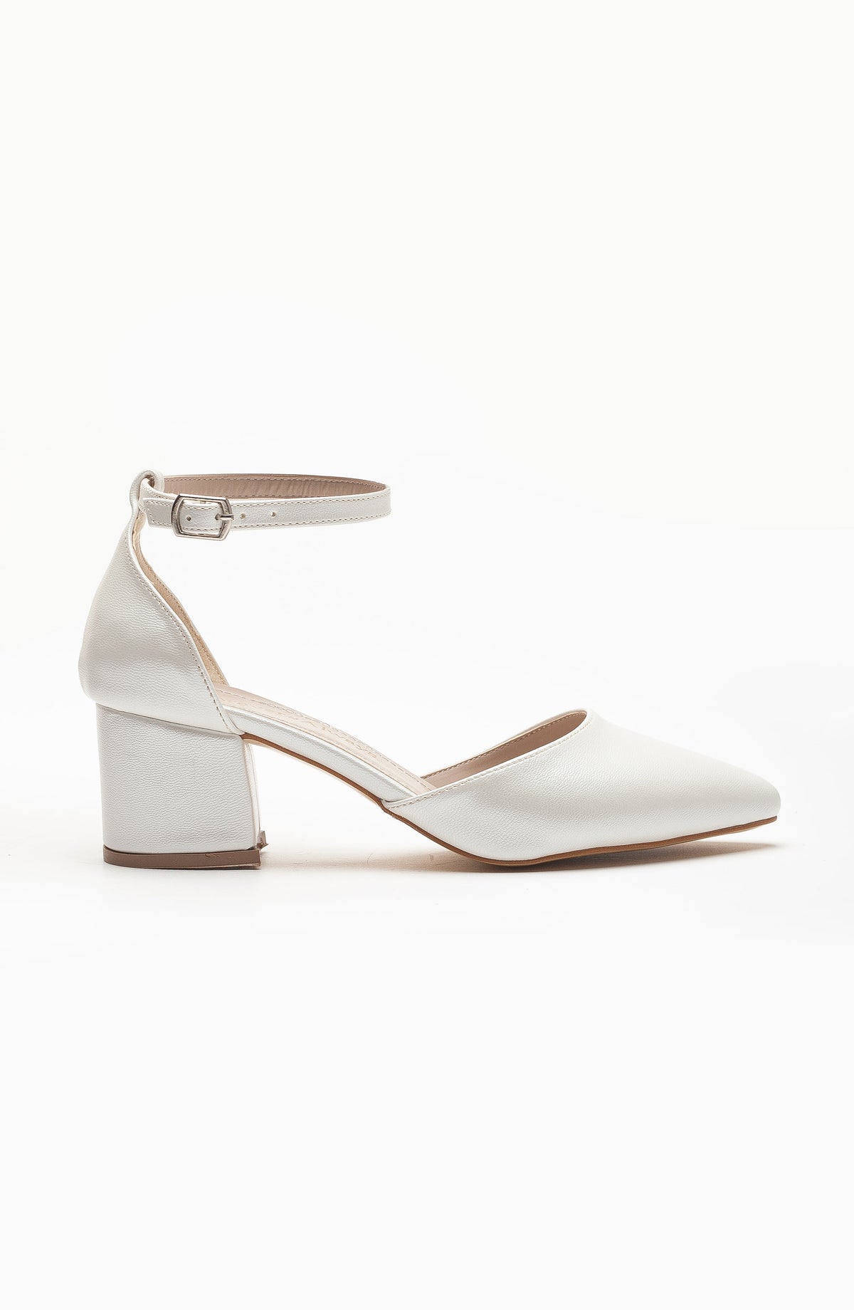 Marcelle - Ivory Bridal Heels – back view showing leather, ivory, Vowalisse