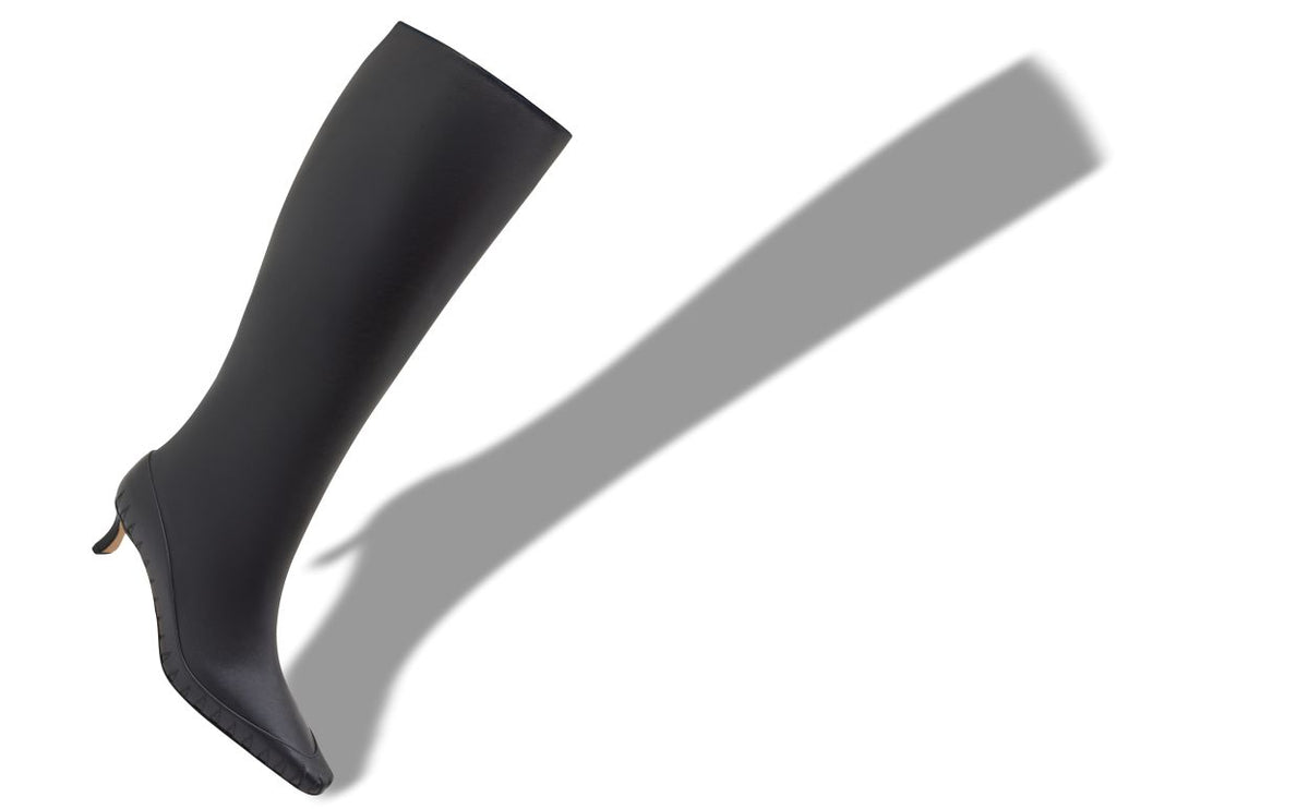 Juliette Star Black Almond Toe Knee-High Boots – front three-quarter view showing black almond toe, Vowalisse