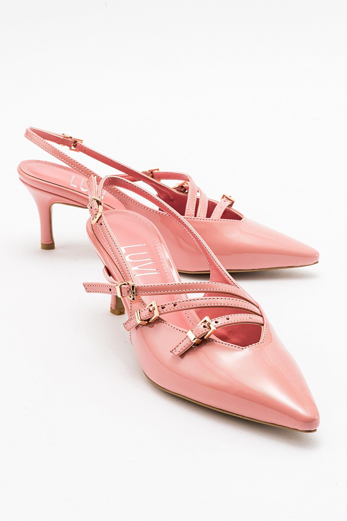 Magra Blush Patent Pointed-Toe Slingback Stiletto – front three-quarter view showing leather, red, Vowalisse
