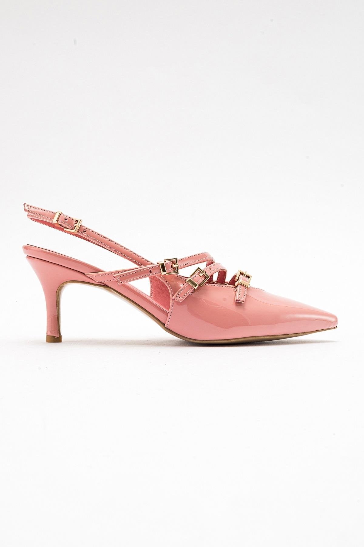 Magra Blush Patent Pointed-Toe Slingback Stiletto – top view showing leather, red, Vowalisse