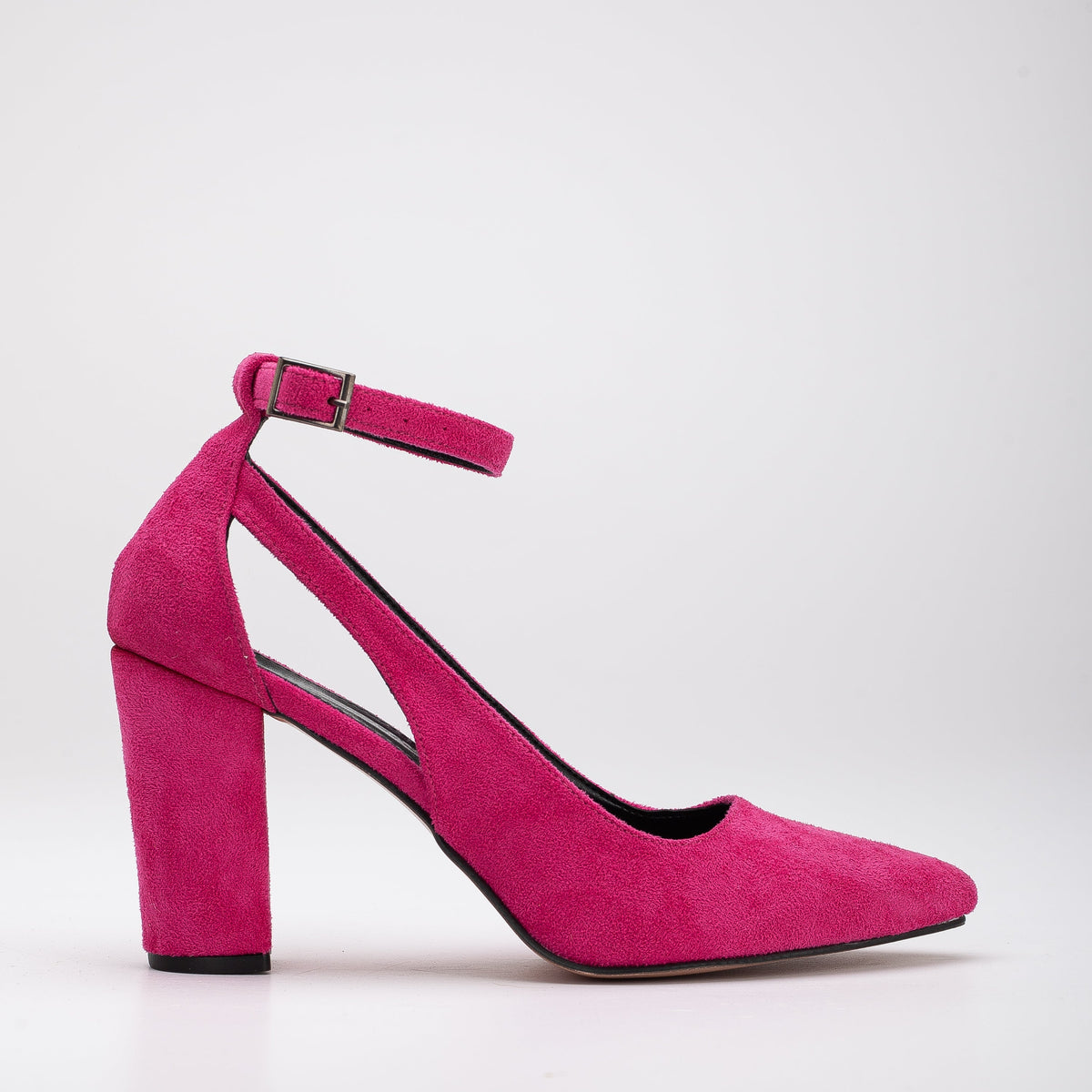 Colette - Pink Suede Block Heels – front three-quarter view showing velvet, leather, suede, Vowalisse