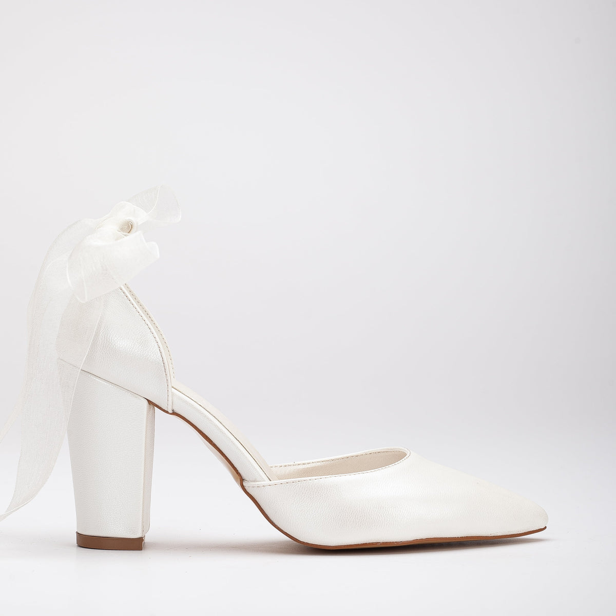 Gisele - Ivory Wedding Heels with Ribbon – side view showing leather, ivory, Vowalisse