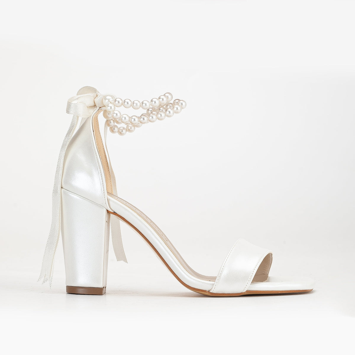 Melissa - Ivory Bridal Sandals with Pearls – front three-quarter view showing pearl, leather, ivory, Vowalisse