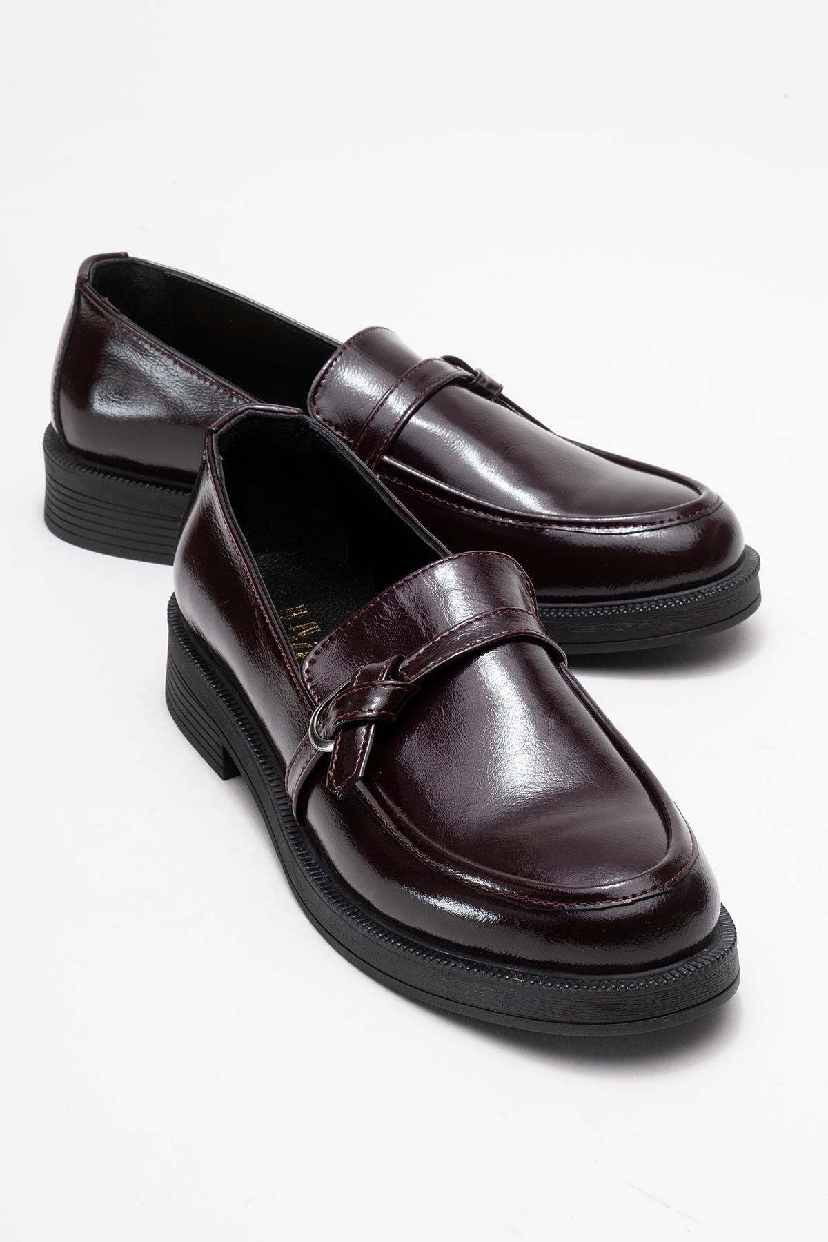 Galea - Burgundy Patent Buckle Genuine Leather Loafer – front three-quarter view showing leather, Vowalisse