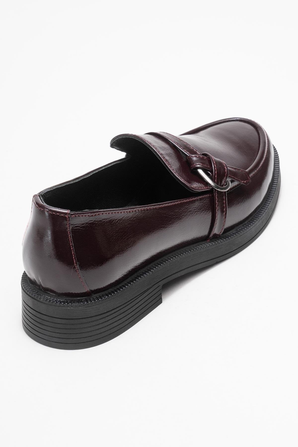 Galea - Burgundy Patent Buckle Genuine Leather Loafer – back view showing leather, Vowalisse