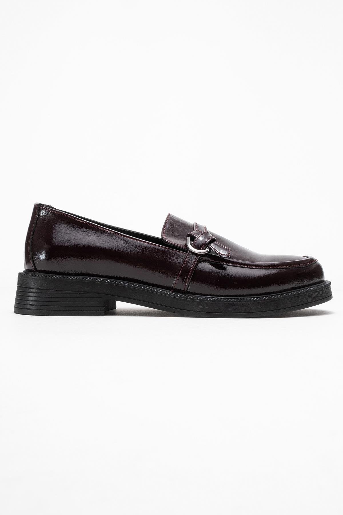 Galea - Burgundy Patent Buckle Genuine Leather Loafer – top view showing leather, Vowalisse