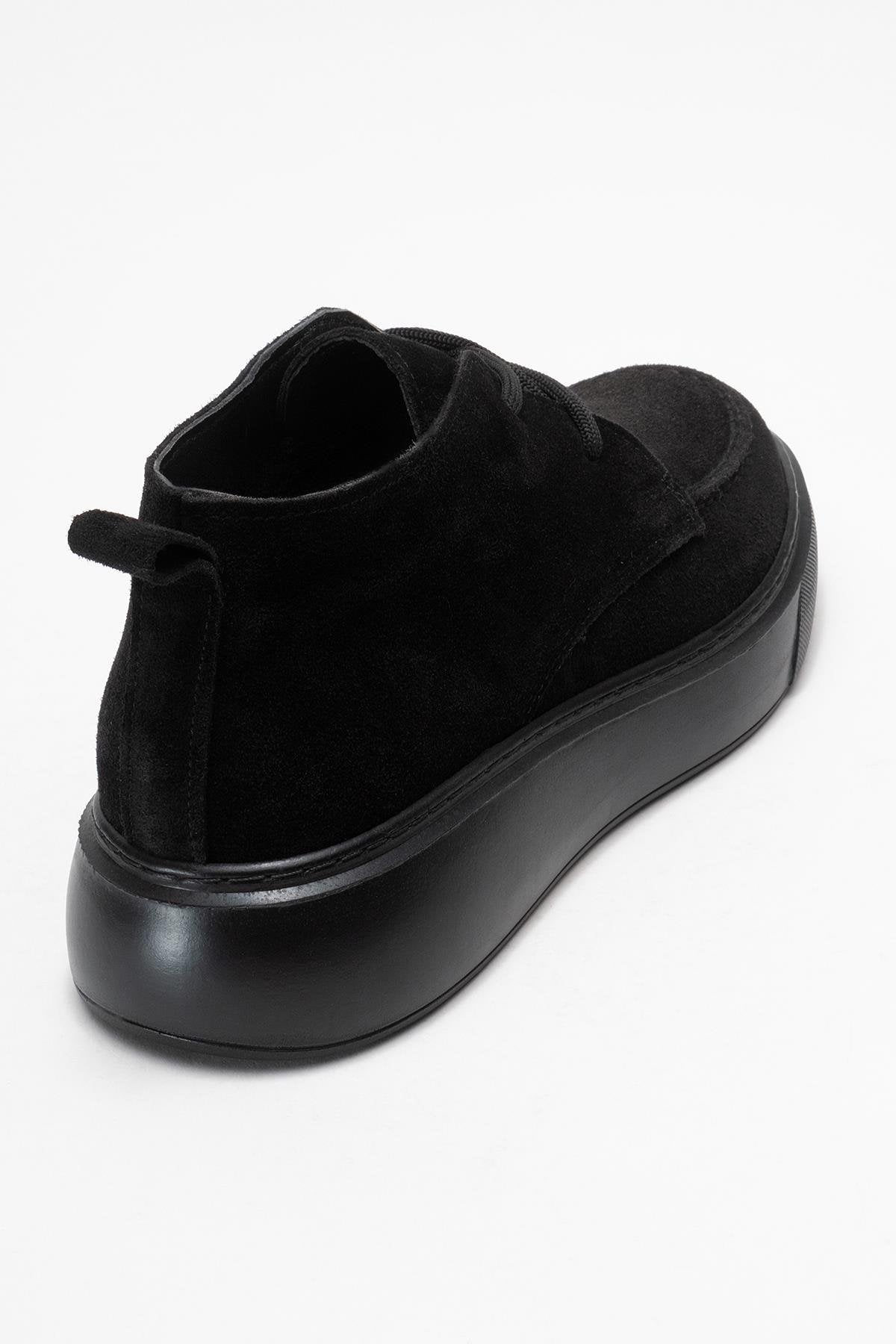 Lilya - Black Genuine Leather Chukka Boot – back view showing leather, suede, black, Vowalisse