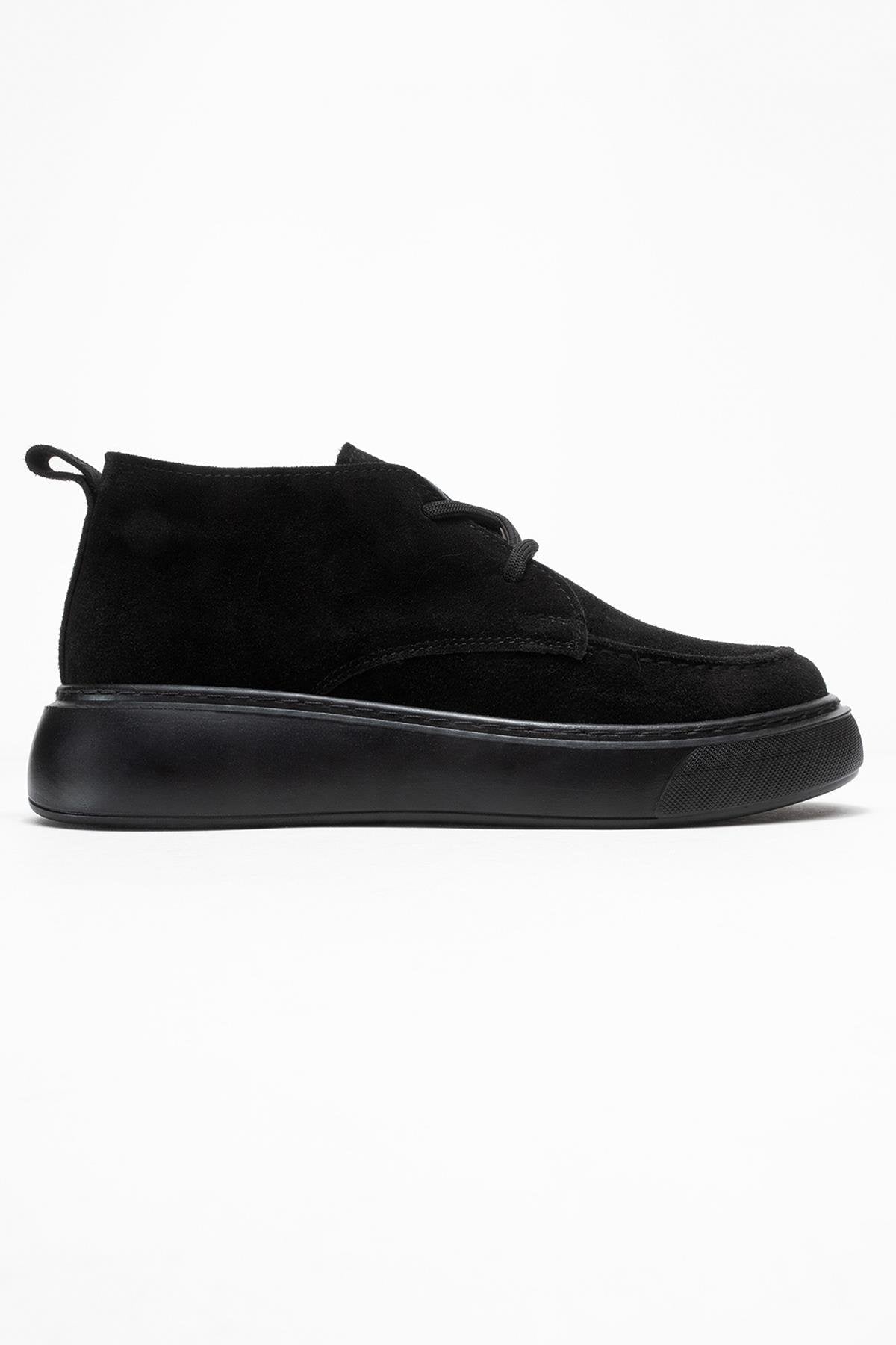 Lilya - Black Genuine Leather Chukka Boot – top view showing leather, suede, black, Vowalisse