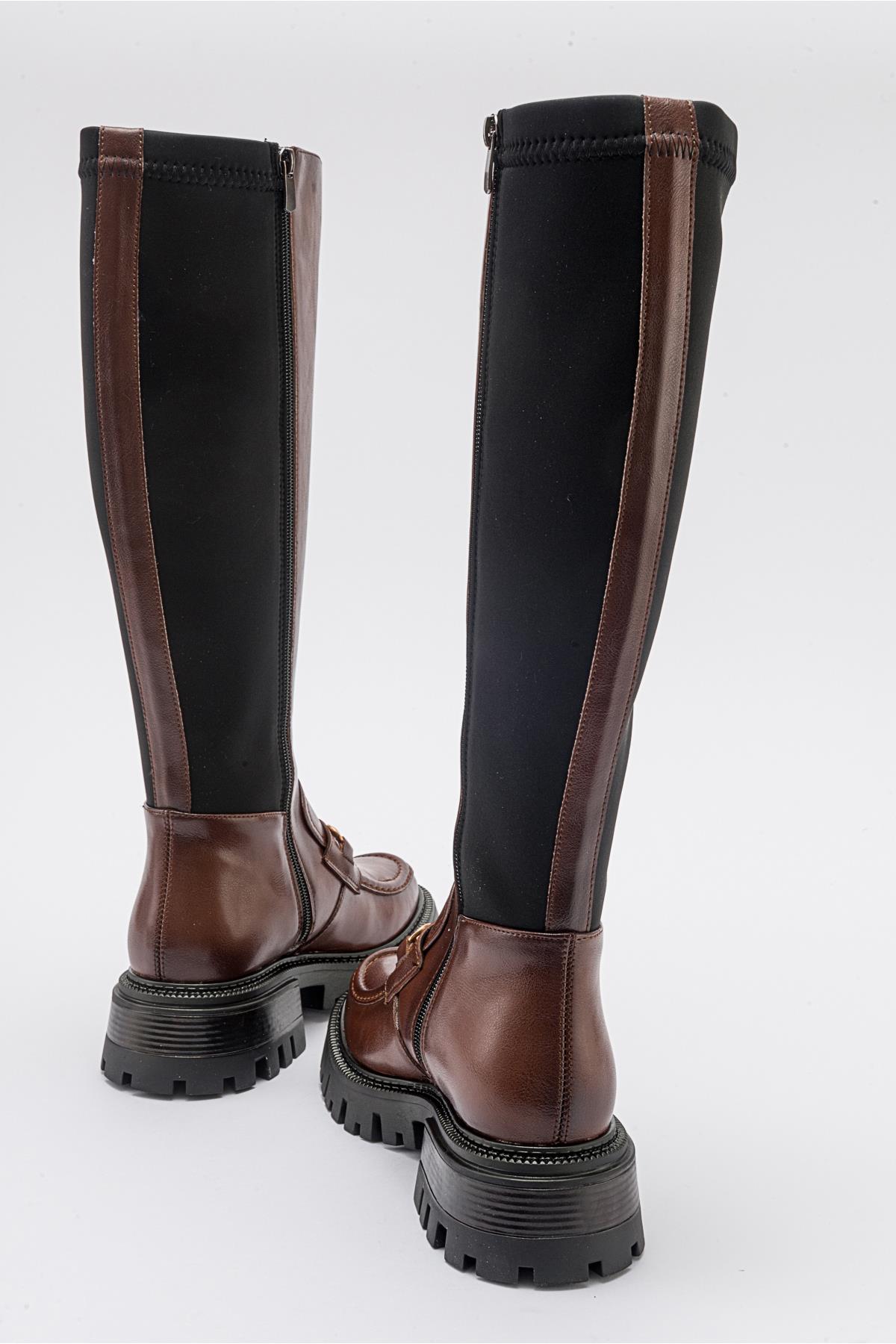 Chapel - Cognac Buckle Stretch Boot – back view showing leather, Vowalisse