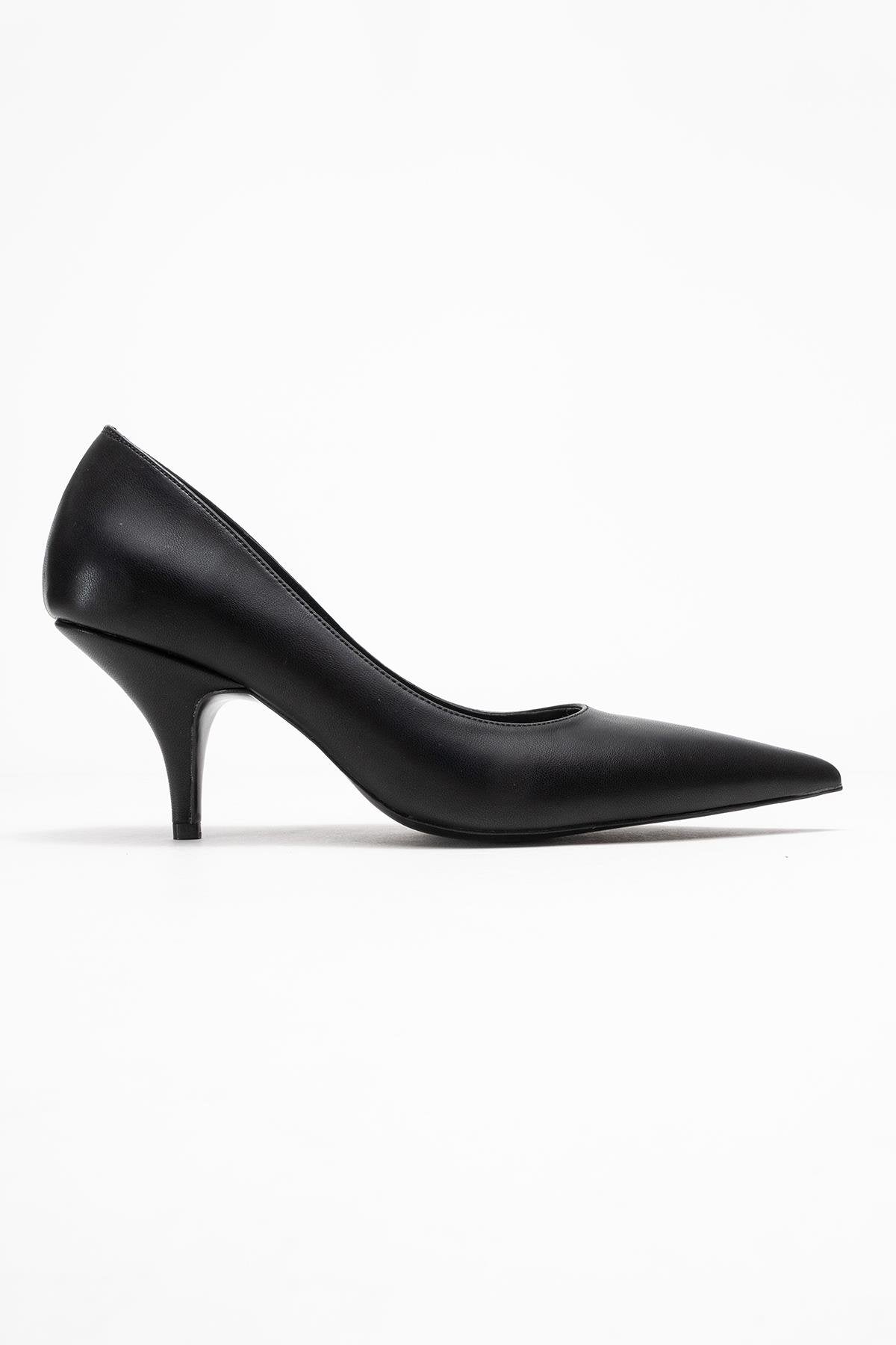 Marcus - Black Heeled Pump – top view showing leather, black, Vowalisse