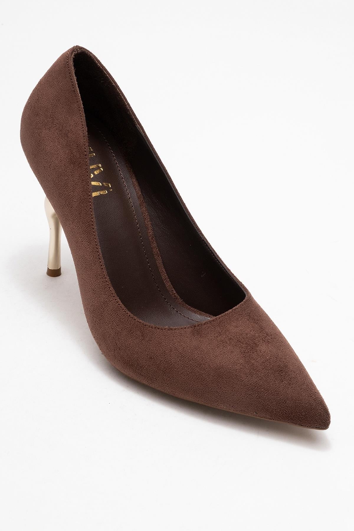 Hudson - Brown Heeled Shoe – detail view showing leather, suede, Vowalisse