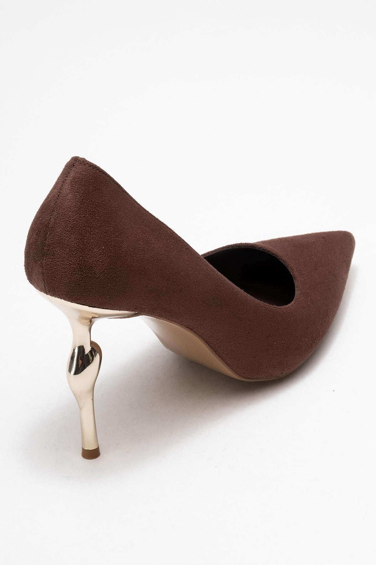 Hudson - Brown Heeled Shoe – back view showing leather, suede, Vowalisse