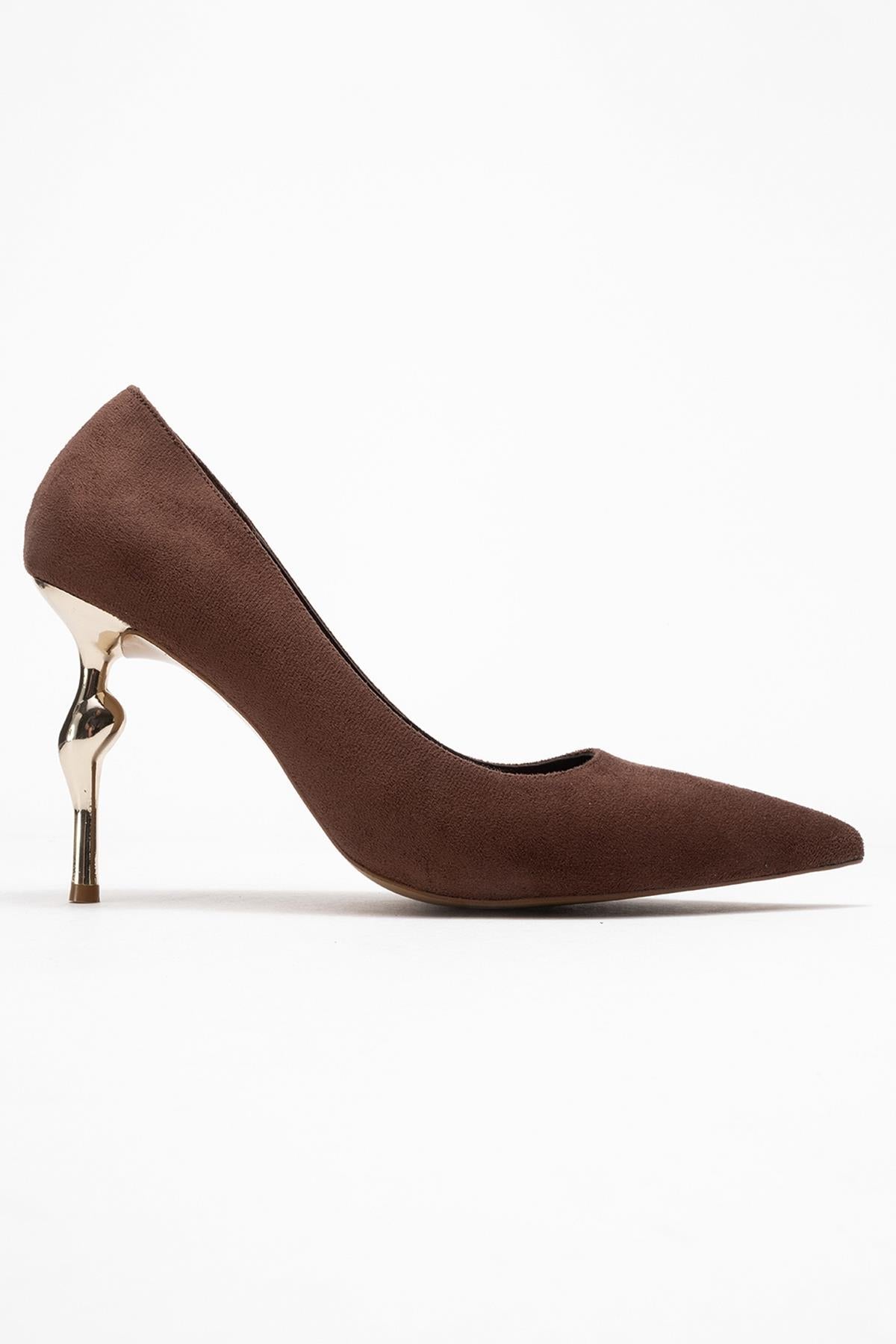 Hudson - Brown Heeled Shoe – top view showing leather, suede, Vowalisse