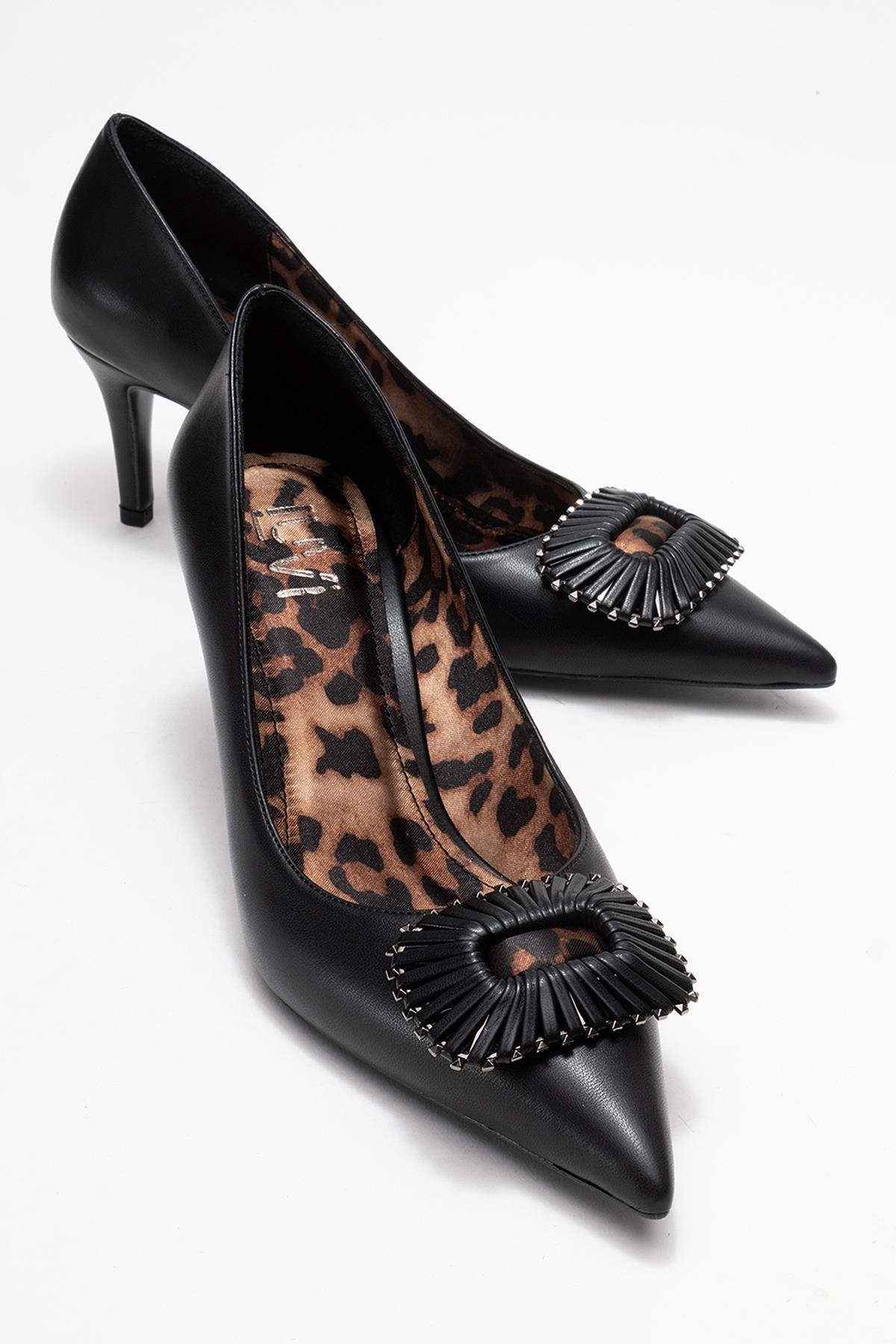 Great - Black Buckle Heeled Shoe – front three-quarter view showing leather, black, Vowalisse
