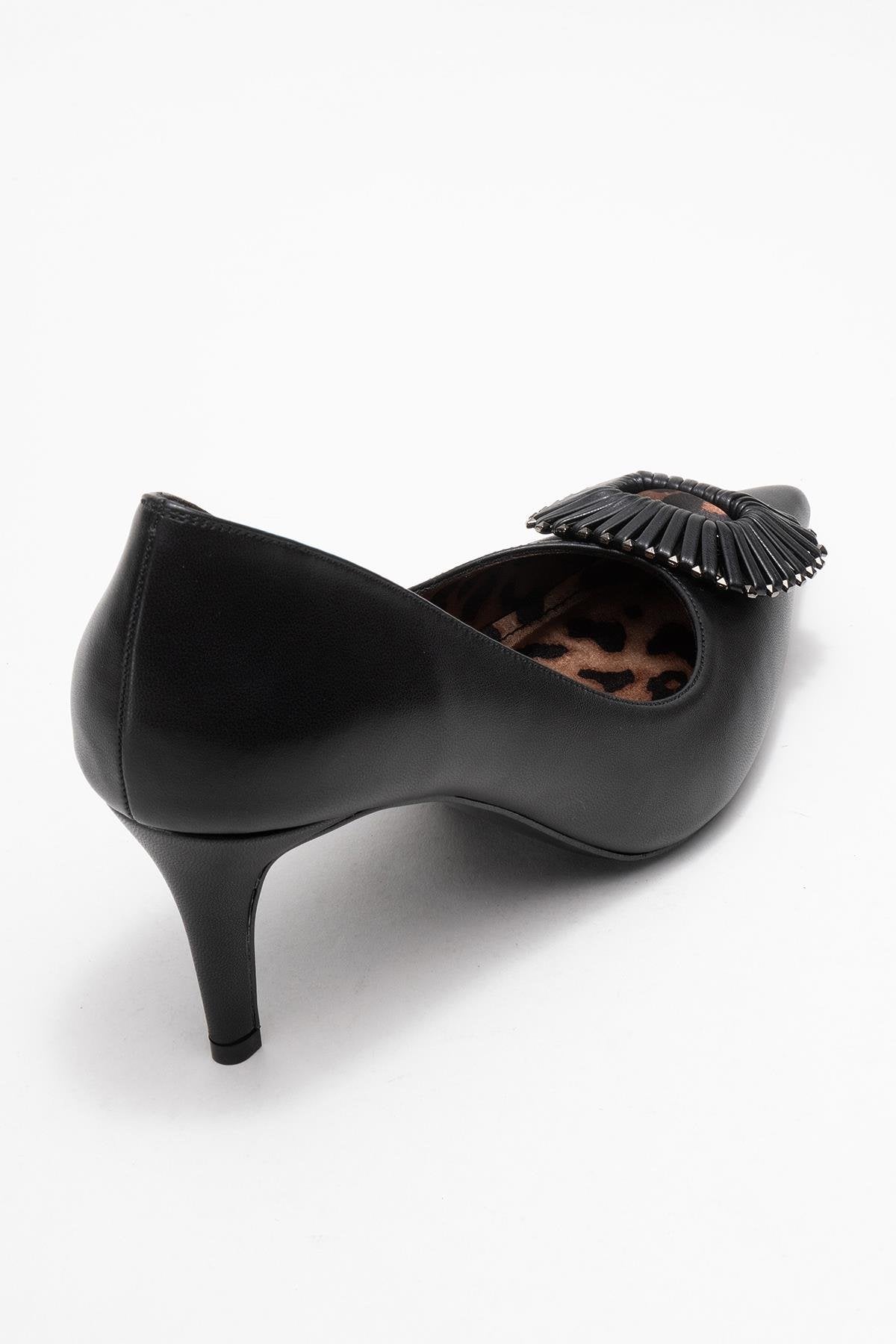 Great - Black Buckle Heeled Shoe – back view showing leather, black, Vowalisse