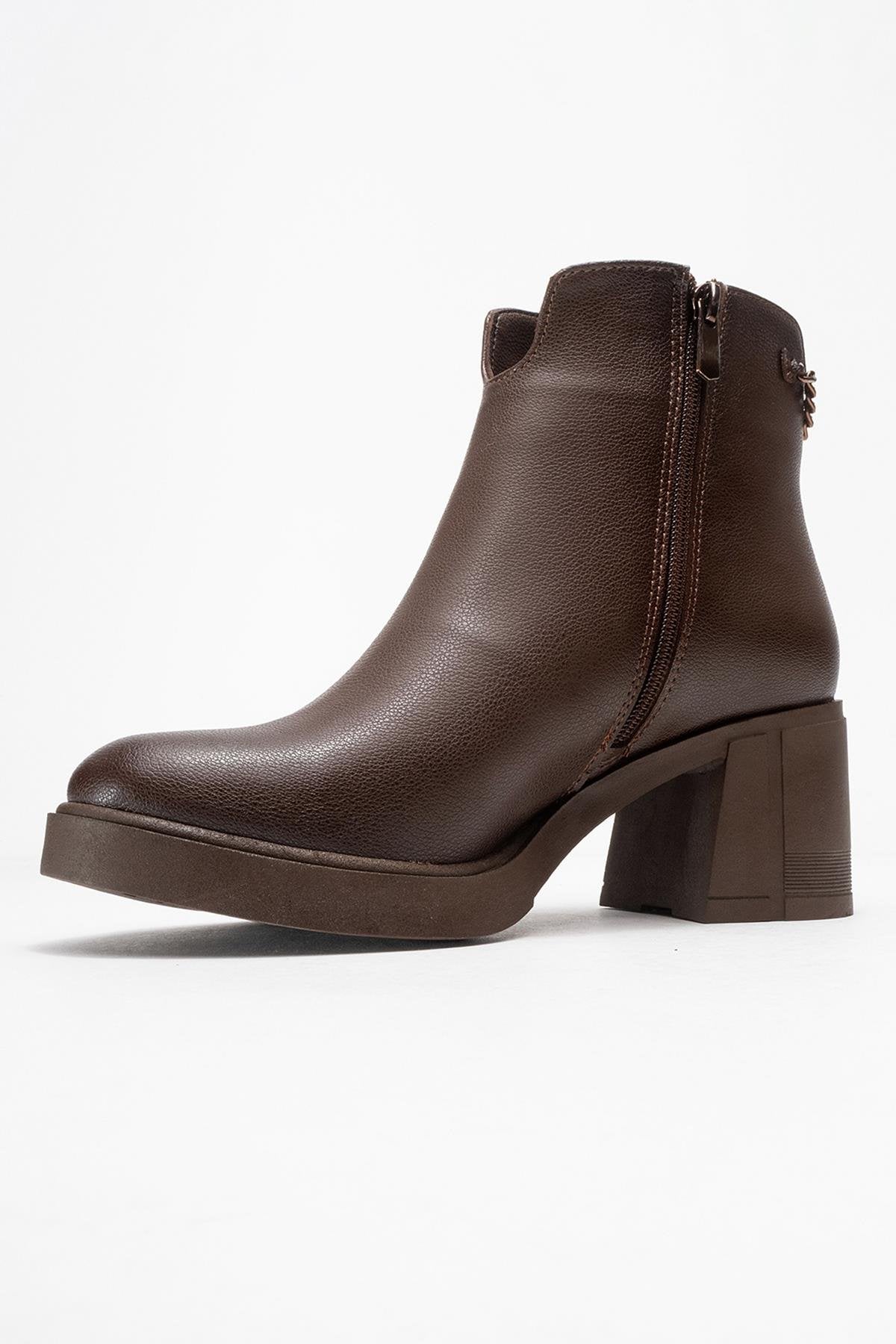 Mier - Brown Ankle Boot – heel view showing leather, Vowalisse