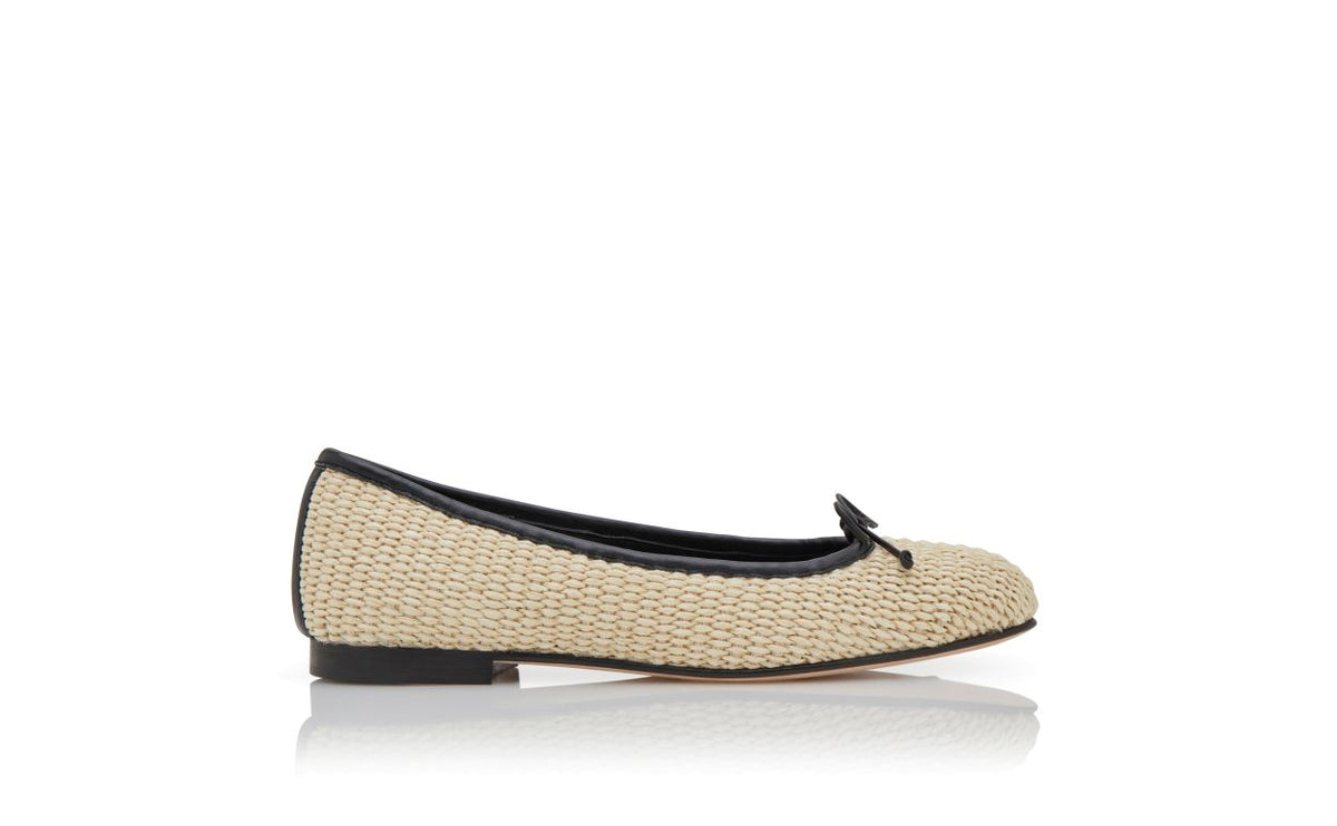 Bianca Flame Neutral Bow Detail Pumps – side profile showing neutral bow detail, round toe, nappa leather, raffia…