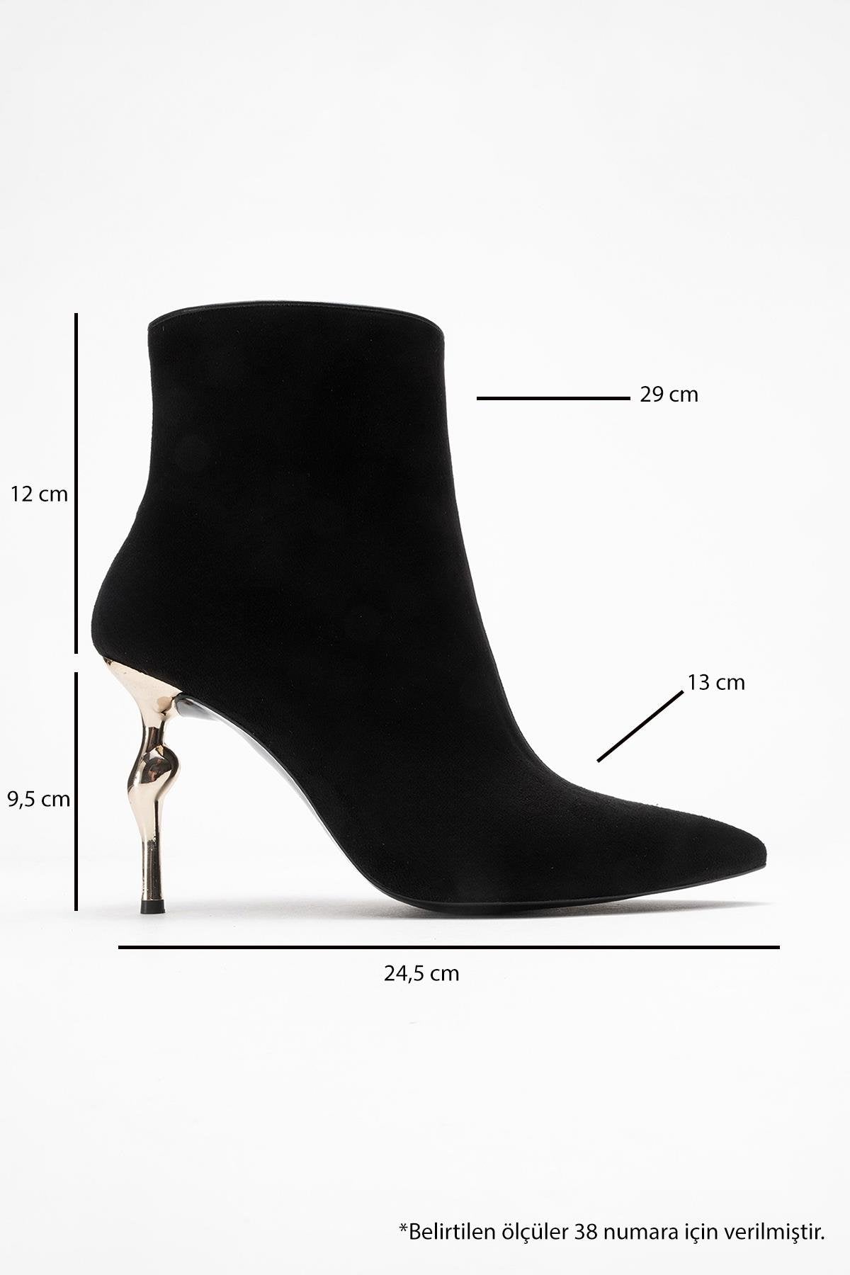 Crista - Black Pointed Toe Heeled Boot – top view showing suede, black, Vowalisse
