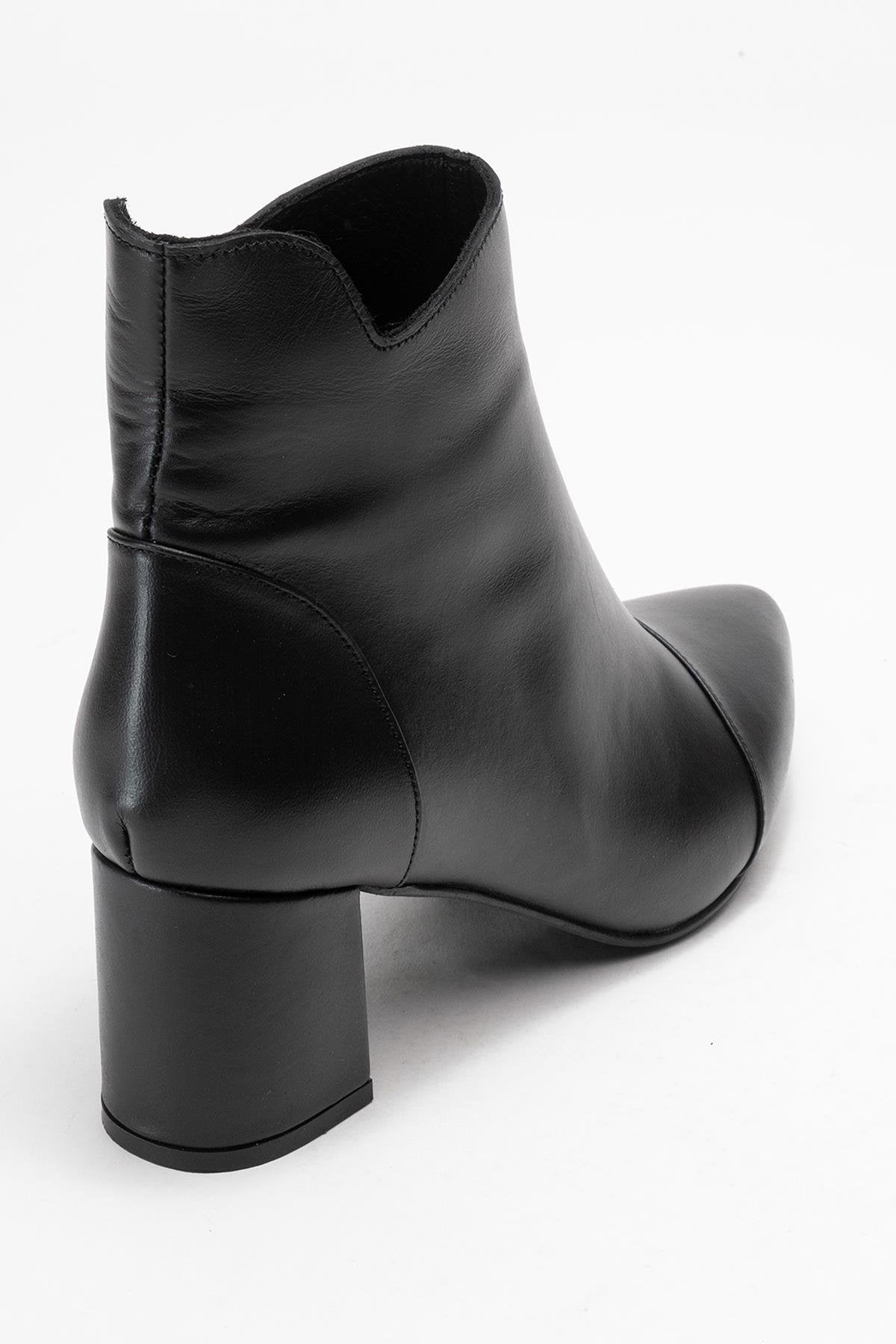 Gael - Black Genuine Leather Block Heel Ankle Boot – back view showing leather, black, Vowalisse