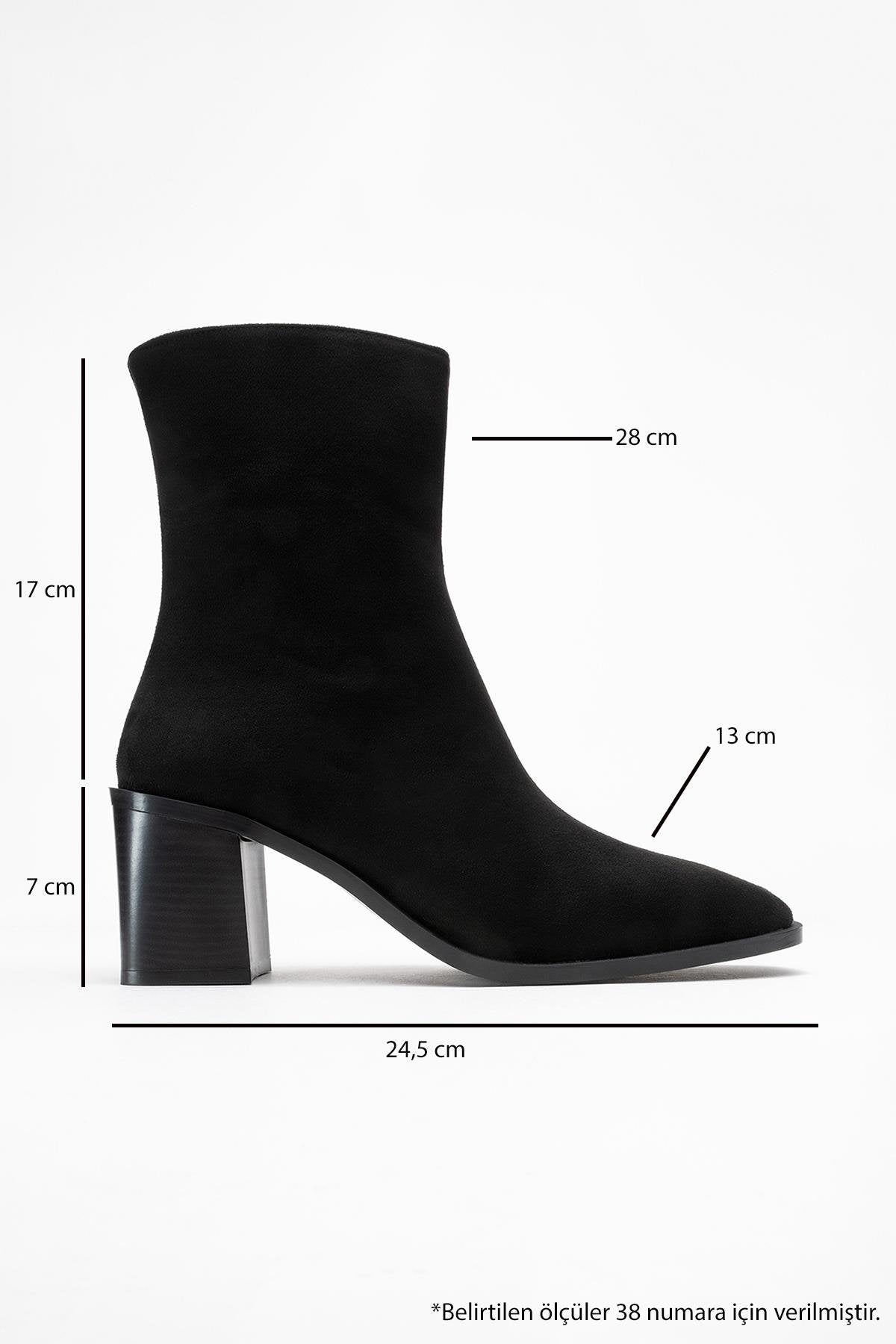 Chara - Black Suede Block Heel Ankle Boot – top view showing suede, black, Vowalisse
