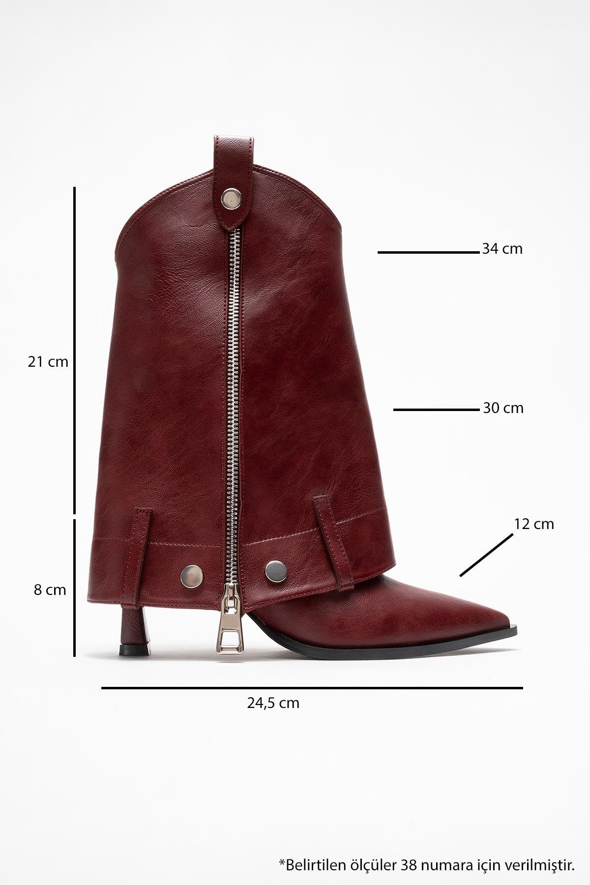 Lola - Burgundy Zip Pointed Toe Heeled Boot – sole view showing leather, Vowalisse