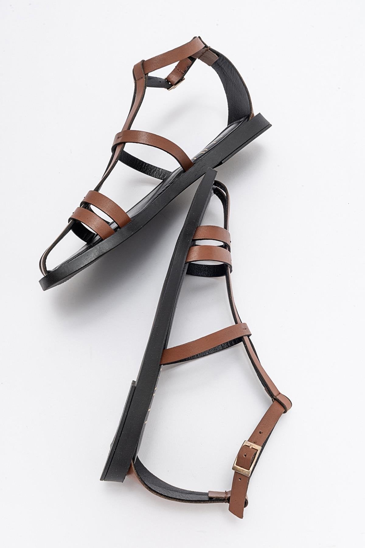 Odeil - Cognac Brown Leather Sandal – back view showing leather, Vowalisse